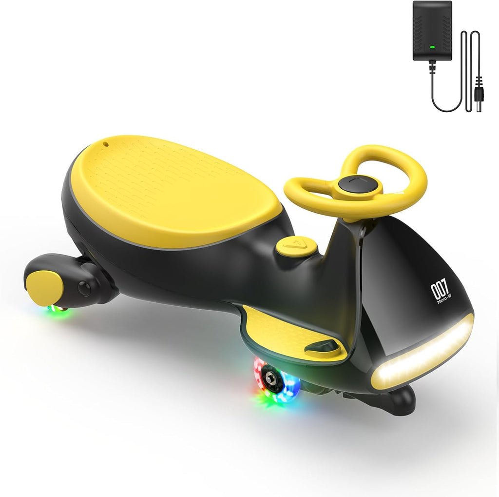 Tengen N7 Pro Electric Wiggle Car with Pedal, Rechargeable Battery, CyberWiggle, 2 in 1 Swing Car, 2 Speeds Max 4 Mph, Anti-Rollover, Flashing Wheels, Bluetooth, for Ages 3 and Up, 150 Lbs
