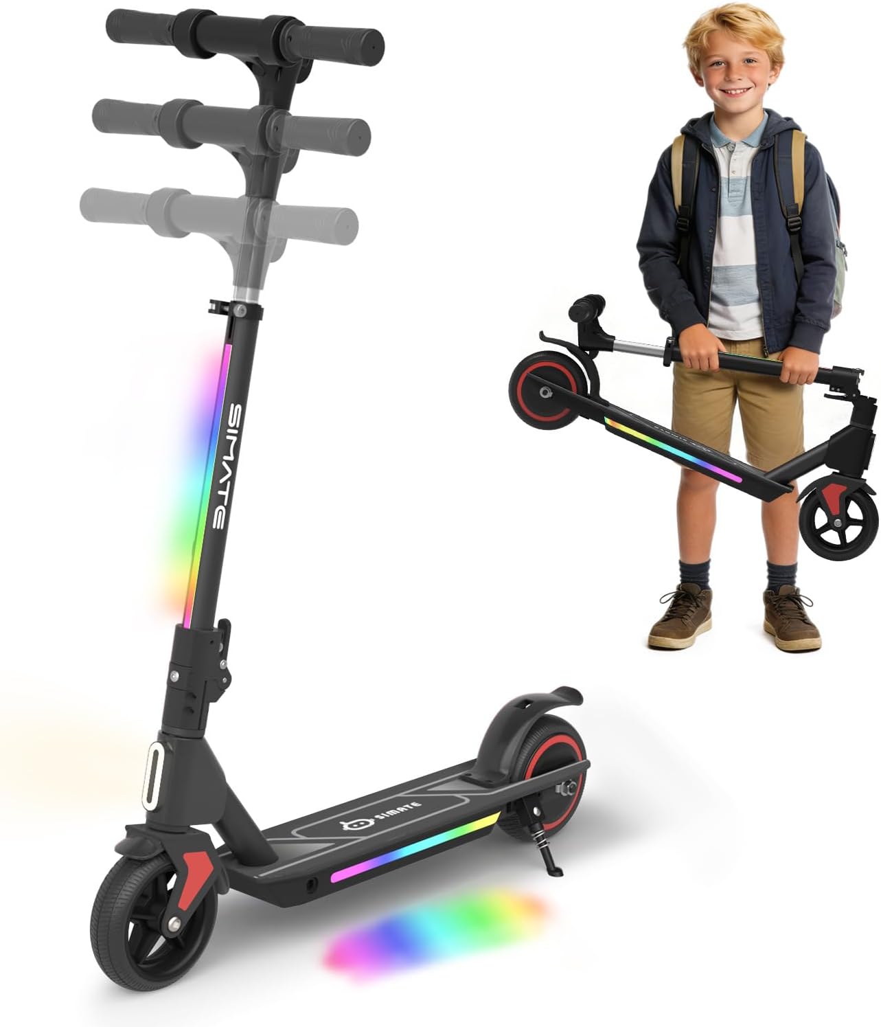 Electric Scooter for Kids Ages 6-14, 3 Adjustable Heights 34"/37"/39", LED Display & Colorful Lights, Foldable Kids Electric Scooter, 8.7 MPH Safe Speed, Gifts for Boys Girls
