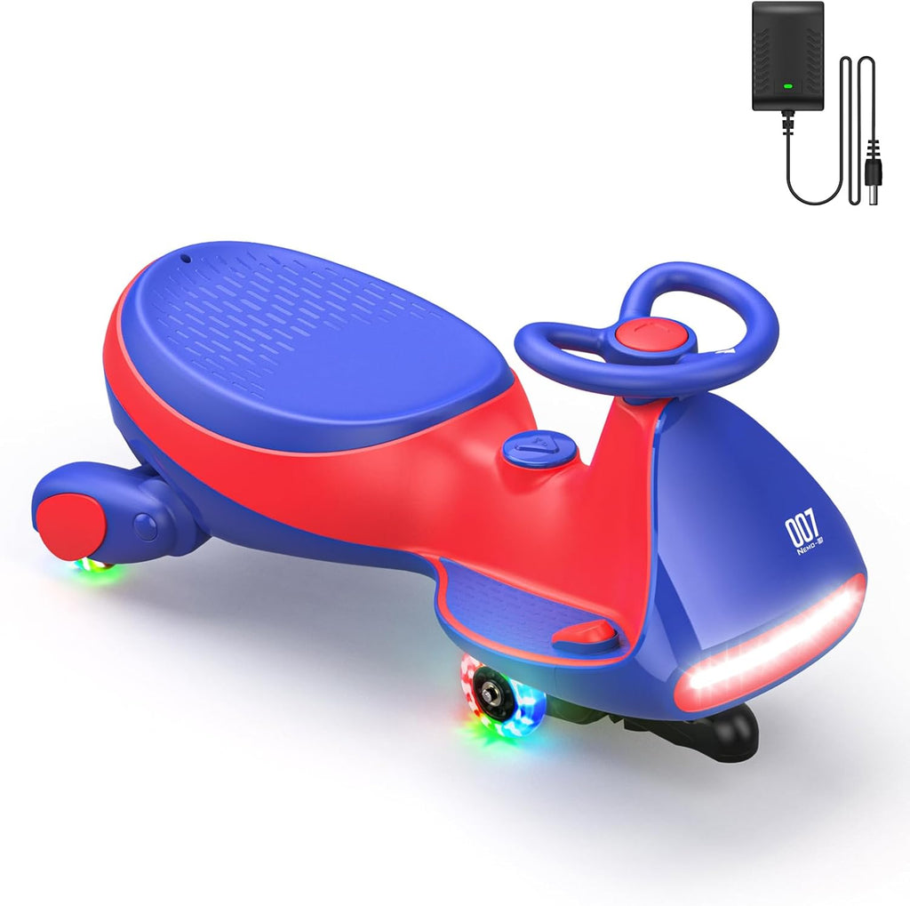 Tengen N7 Pro Electric Wiggle Car with Pedal, Rechargeable Battery, CyberWiggle, 2 in 1 Swing Car, 2 Speeds Max 4 Mph, Anti-Rollover, Flashing Wheels, Bluetooth, for Ages 3 and Up, 150 Lbs
