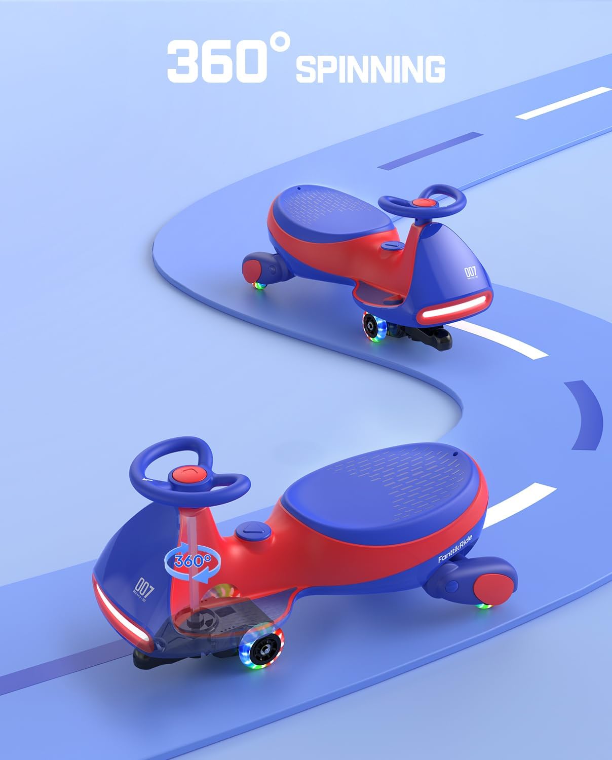 Tengen N7 Pro Electric Wiggle Car with Pedal, Rechargeable Battery, CyberWiggle, 2 in 1 Swing Car, 2 Speeds Max 4 Mph, Anti-Rollover, Flashing Wheels, Bluetooth, for Ages 3 and Up, 150 Lbs