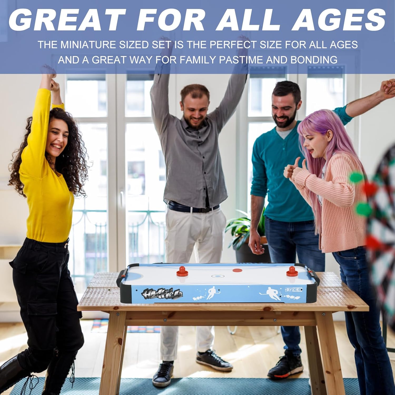 40in Tabletop Air Hockey Table, Portable Arcade Game Table for Kids and Adult, Indoor Game Table w/ 2 Pucks, 2 Pushers, Electronic Motor Fans for Game Room、Family Recreation