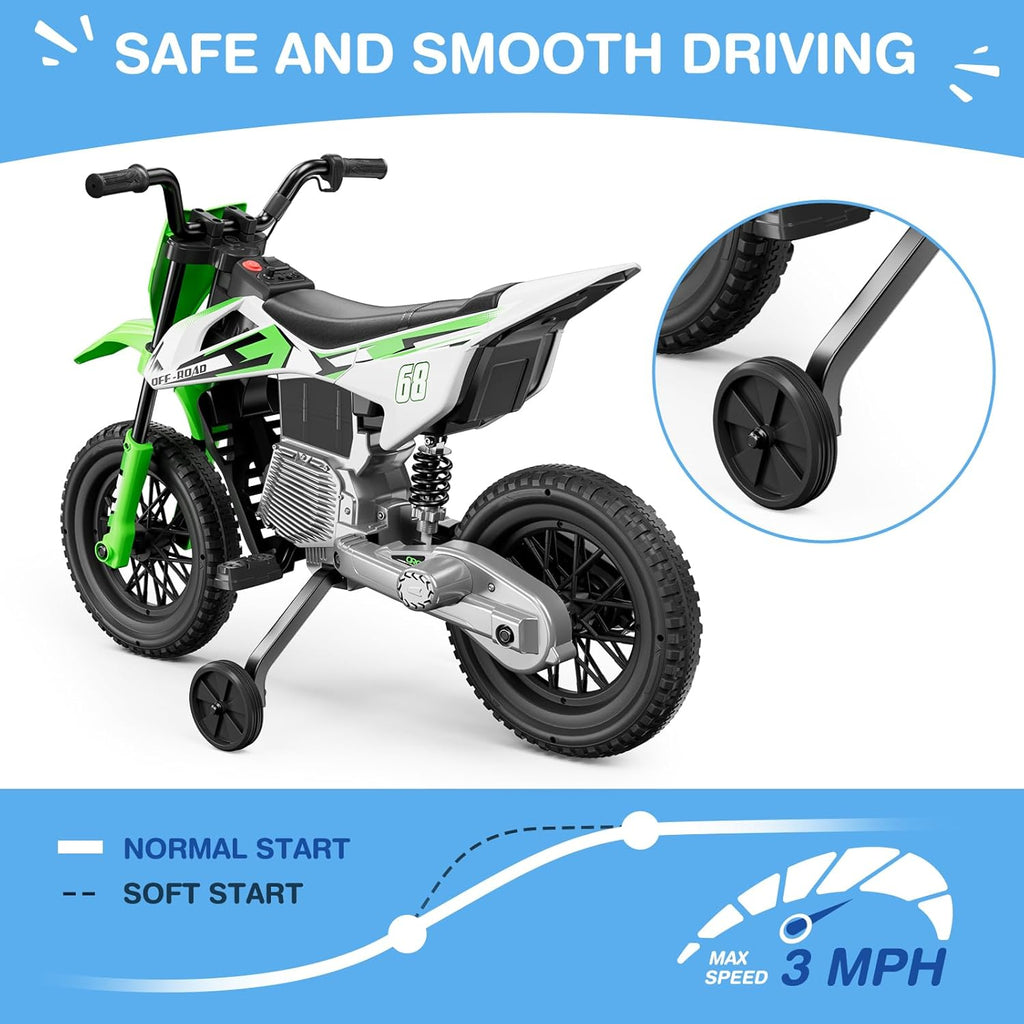 S6 12V Kids Motorcycle, 2x25W Ride on Motorbike, Equipped with Safety Training Wheels, Self-Control Throttle Grip, Bluetooth, Multi Music, Spring Suspension, Idea Present for Little Kids