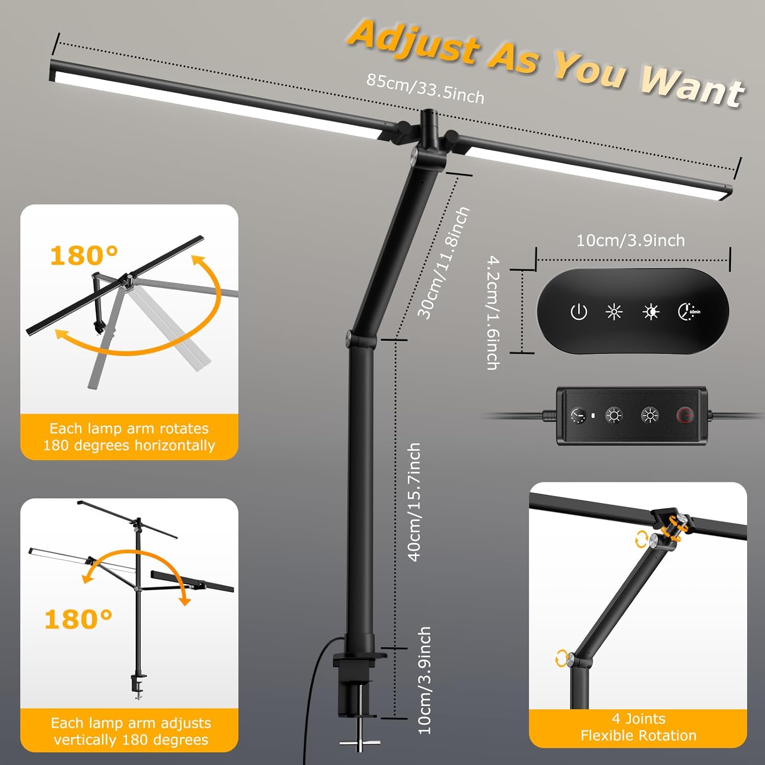 Dual Screen Computer Monitor Light with Stepless Dimming, Stepless Color Temp, Memory Function for Study