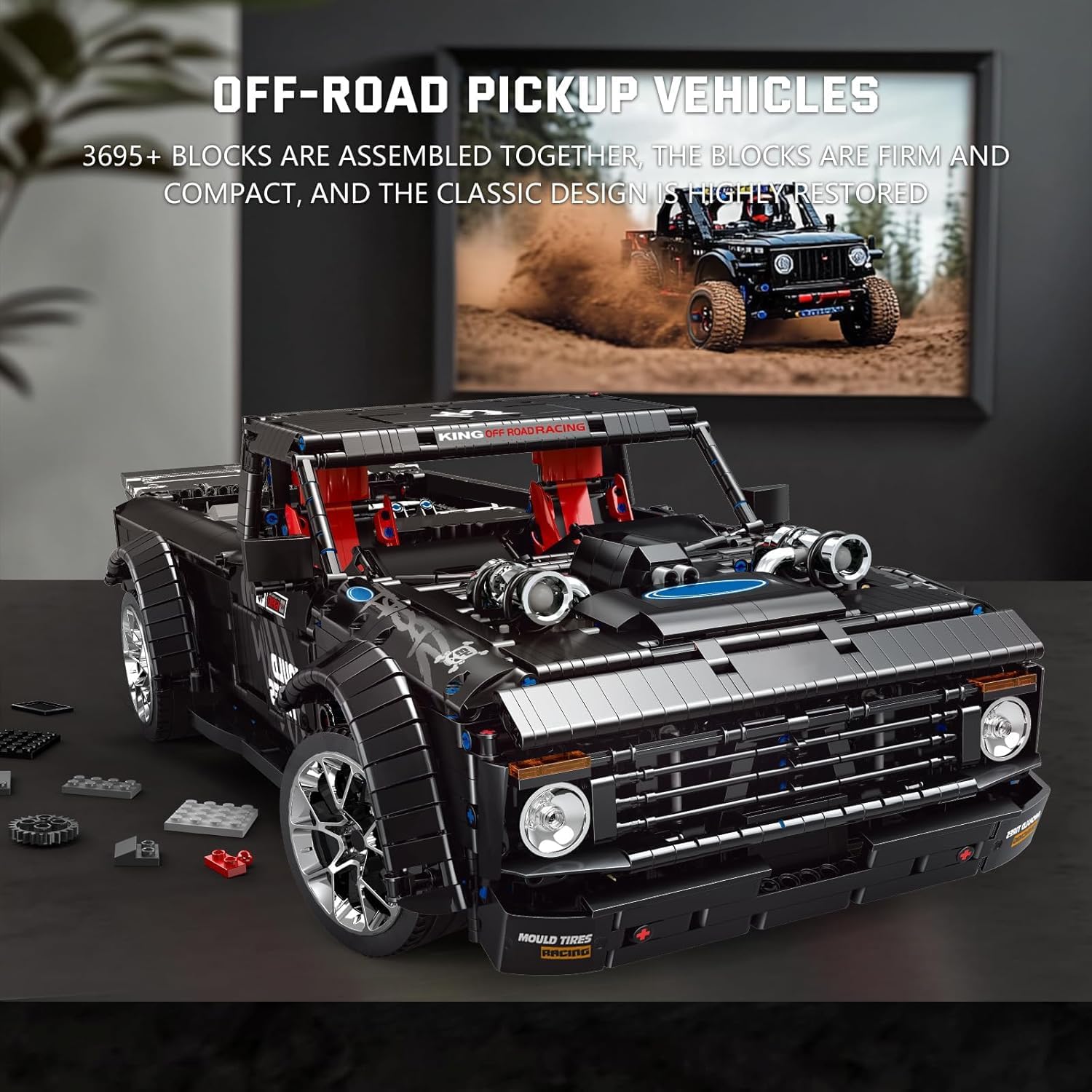 Mould King 13082 Pickup Truck Block Kits Model, MOC Building Blocks Set to Build, Gift for Age 14+/Adult Collections Enthusiasts(3695 Pieces, with Motor/APP Remote Control)