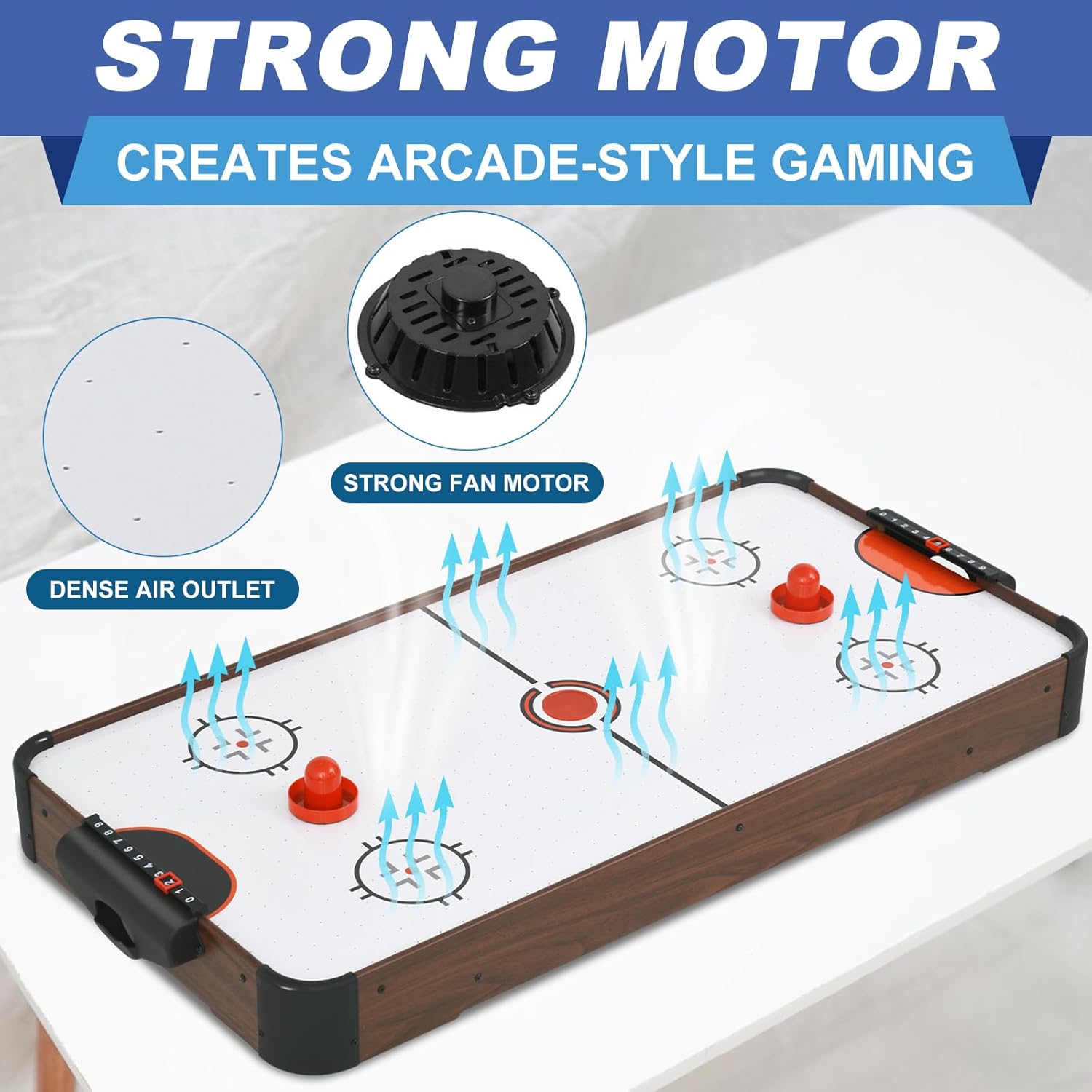 40in Tabletop Air Hockey Table, Portable Arcade Game Table for Kids and Adult, Indoor Game Table w/ 2 Pucks, 2 Pushers, Electronic Motor Fans for Game Room、Family Recreation