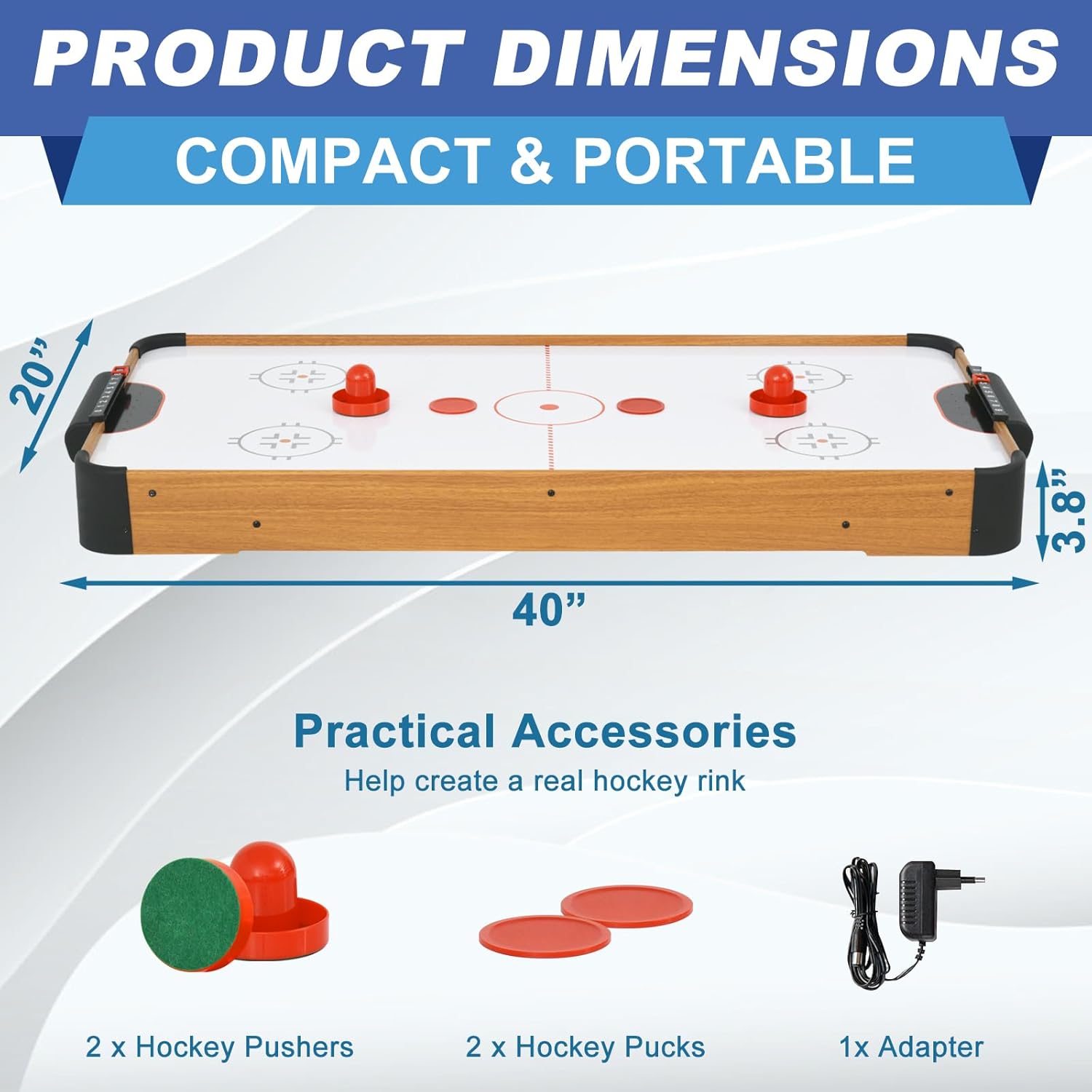 40in Tabletop Air Hockey Table, Portable Arcade Game Table for Kids and Adult, Indoor Game Table w/ 2 Pucks, 2 Pushers, Electronic Motor Fans for Game Room、Family Recreation