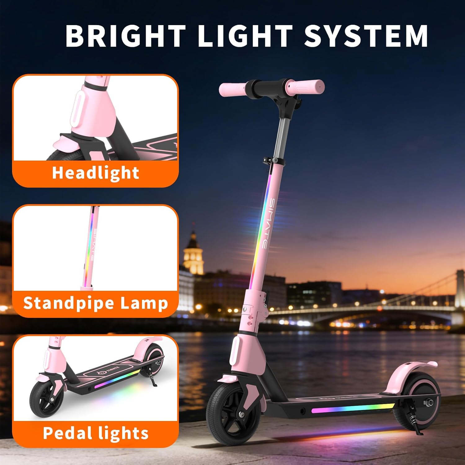 Electric Scooter for Kids Ages 6-14, 3 Adjustable Heights 34"/37"/39", LED Display & Colorful Lights, Foldable Kids Electric Scooter, 8.7 MPH Safe Speed, Gifts for Boys Girls