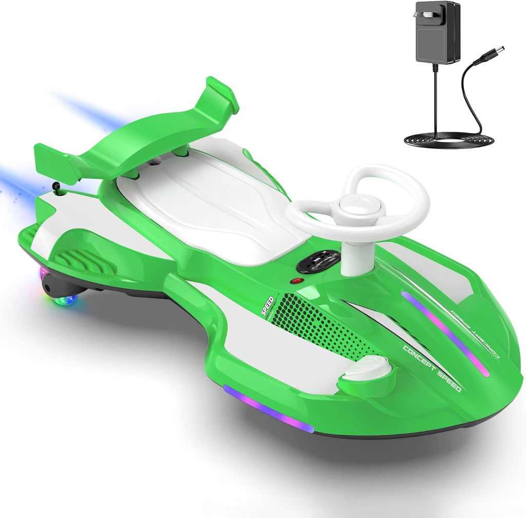 12V Electric Wiggle Car with Pedal for Kids, Rechargeable 2 in 1 Swing Car, Drifting Ride On Toys with Backrest, Anti-Rollover, Spray, Flashing Light, Music, for Ages 3 and Up