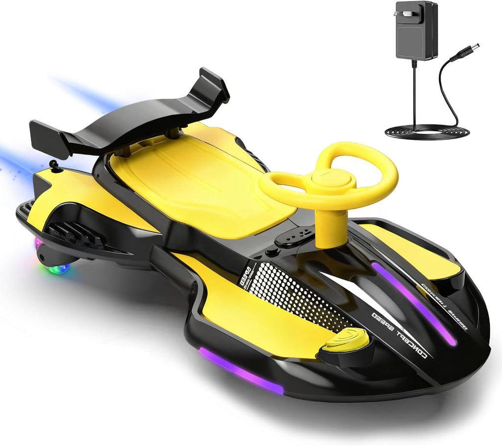 12V Electric Wiggle Car with Pedal for Kids, Rechargeable 2 in 1 Swing Car, Drifting Ride On Toys with Backrest, Anti-Rollover, Spray, Flashing Light, Music, for Ages 3 and Up