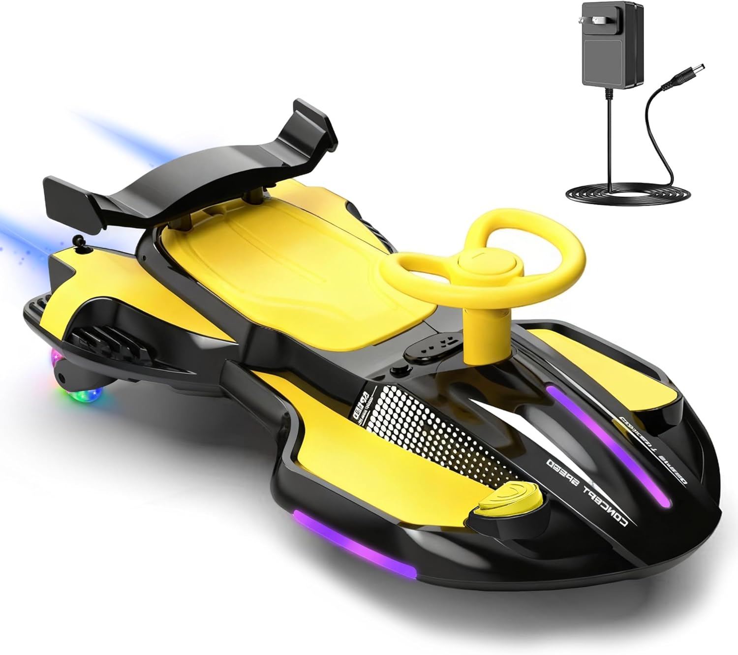 12V Electric Wiggle Car with Pedal for Kids, Rechargeable 2 in 1 Swing Car, Drifting Ride On Toys with Backrest, Anti-Rollover, Spray, Flashing Light, Music, for Ages 3 and Up