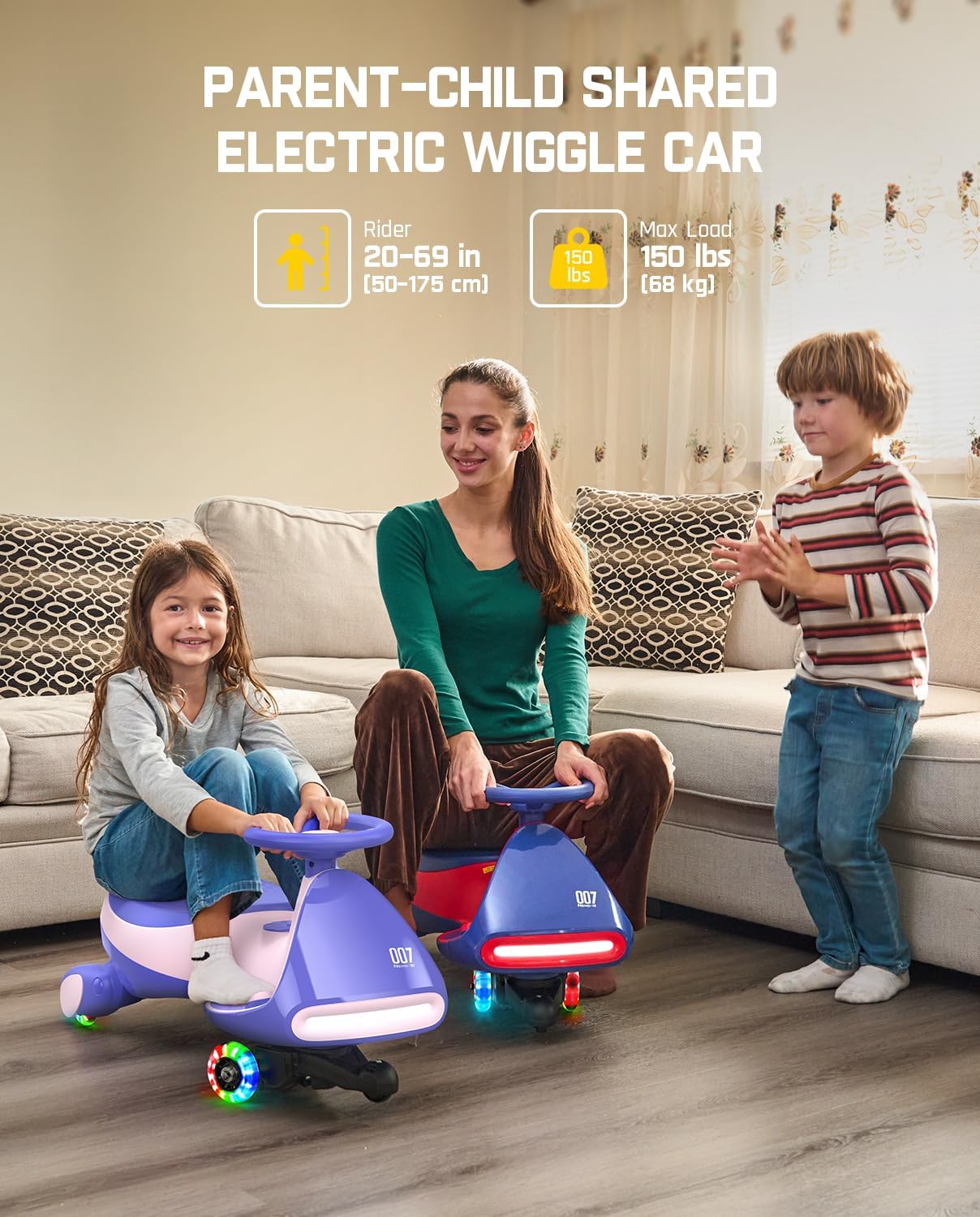 Tengen N7 Pro Electric Wiggle Car with Pedal, Rechargeable Battery, CyberWiggle, 2 in 1 Swing Car, 2 Speeds Max 4 Mph, Anti-Rollover, Flashing Wheels, Bluetooth, for Ages 3 and Up, 150 Lbs