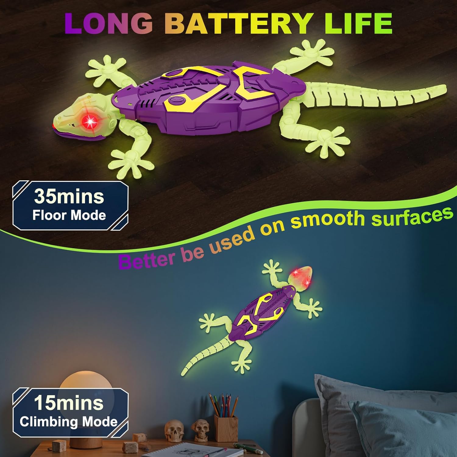 Wall Climbing Gecko, Glow in The Dark Lizard, Rc Toys for Kids,Wall Crawler Robot Geckos,Fun Kids Toys, Birthday Valentines Day Gifts for 3 4 5 6 7 8 + Year Old Boys Girls Teens