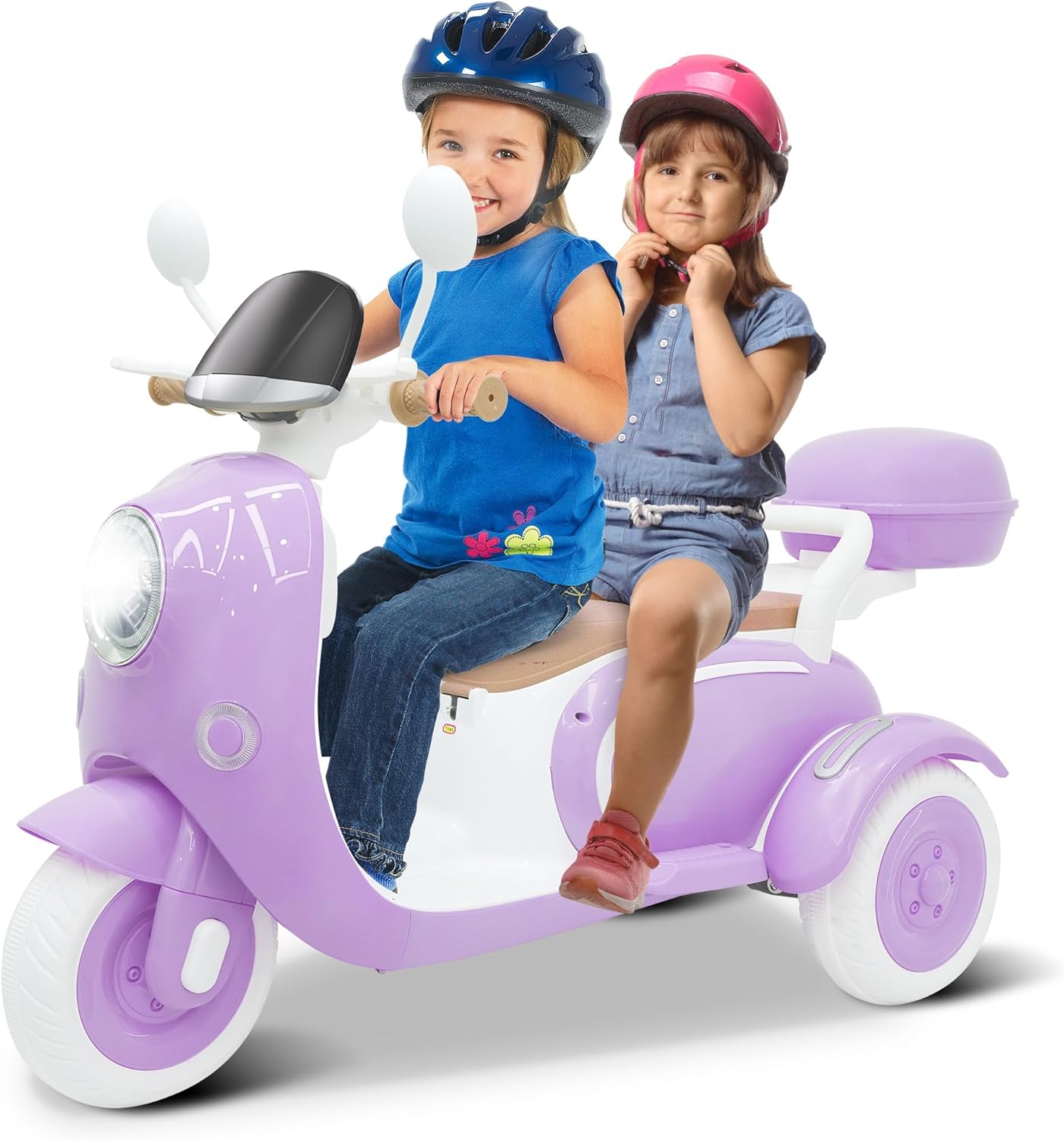 12V Kids Electric Motorcycle, 3 Wheel 2 Seater Ride on Motorcycle with 2.4G Parental Remote Control, Music, Horn, Light, Big Storage Box, Dual Motor Electric Motorcycle for Kids 3-8