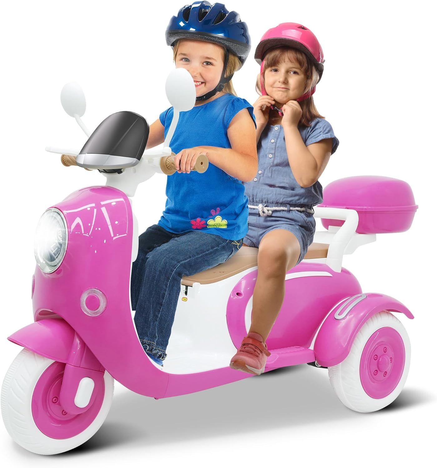 12V Kids Electric Motorcycle, 3 Wheel 2 Seater Ride on Motorcycle with 2.4G Parental Remote Control, Music, Horn, Light, Big Storage Box, Dual Motor Electric Motorcycle for Kids 3-8