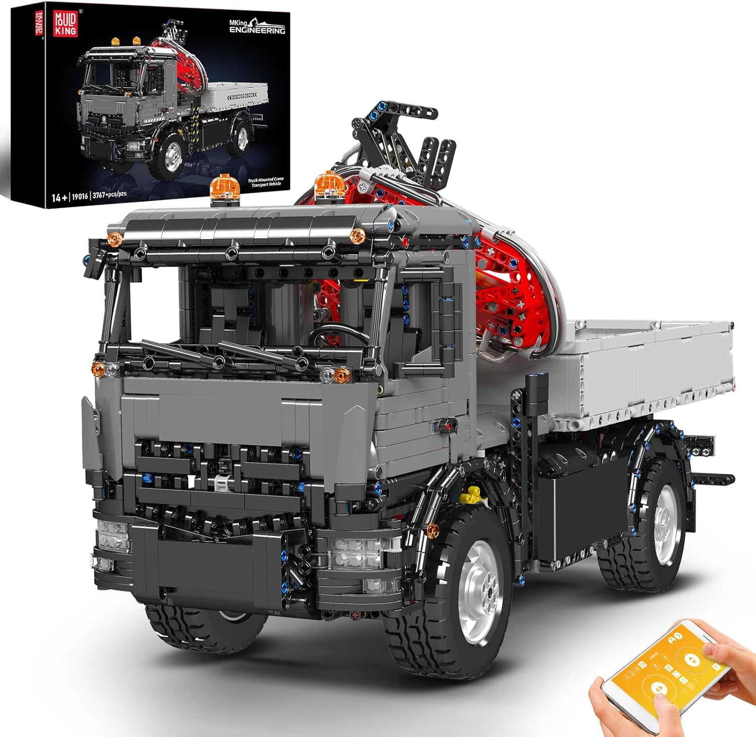 Mould King 19016 Truck Mounted Crane Building Set, APP/Remote Engineering Truck Construction Kit, City Mobile Crane Model Sets to Build for Age 14+/Adults Collections Enthusiasts (3767+ Pieces)