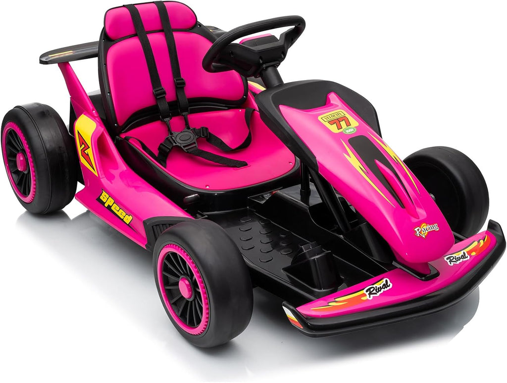 24V Electric Go Kart, Drift Car Outdoor Ride on Toy with EVA Tires, 400W Motor, 8.1 MPH, Music, Wireless, Drift Mode and 2 Speed, Crazy Go Cart for Kids 6-12 Years Old