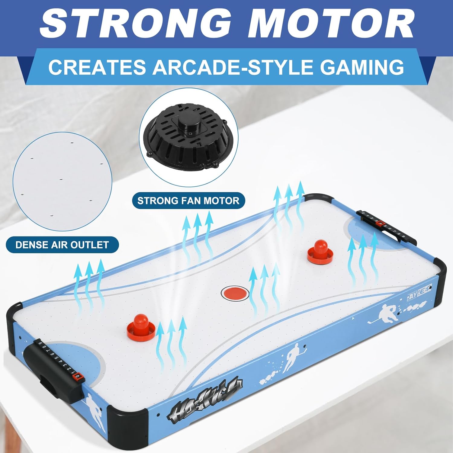 40in Tabletop Air Hockey Table, Portable Arcade Game Table for Kids and Adult, Indoor Game Table w/ 2 Pucks, 2 Pushers, Electronic Motor Fans for Game Room、Family Recreation