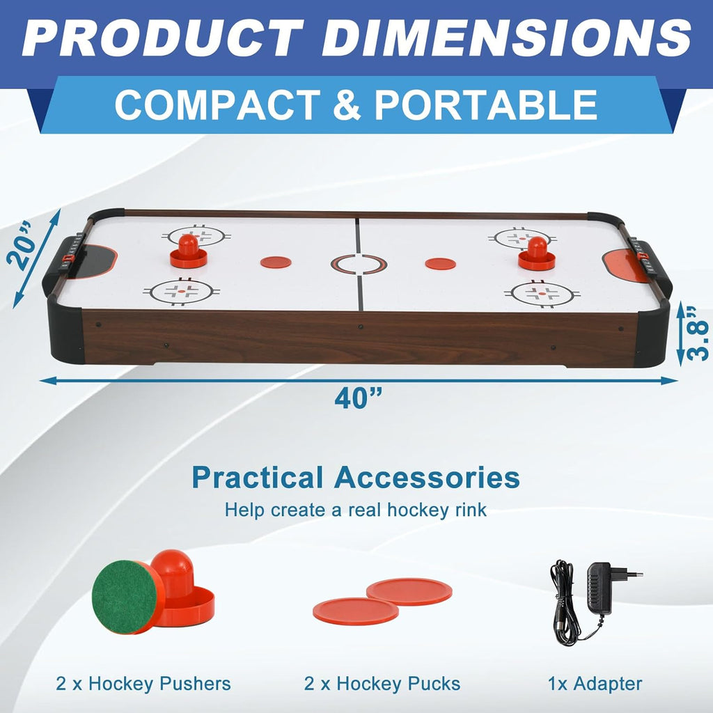 40in Tabletop Air Hockey Table, Portable Arcade Game Table for Kids and Adult, Indoor Game Table w/ 2 Pucks, 2 Pushers, Electronic Motor Fans for Game Room、Family Recreation