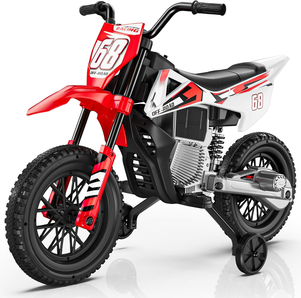 S6 12V Kids Motorcycle, 2x25W Ride on Motorbike, Equipped with Safety Training Wheels, Self-Control Throttle Grip, Bluetooth, Multi Music, Spring Suspension, Idea Present for Little Kids
