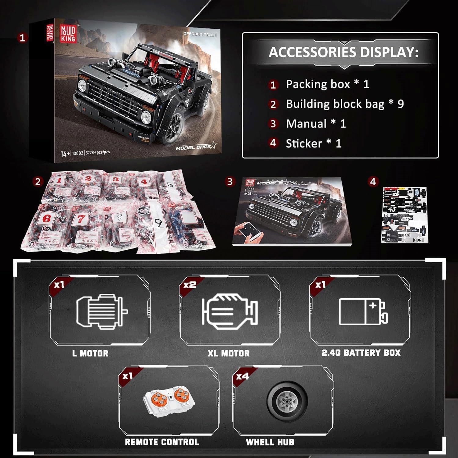 Mould King 13082 Pickup Truck Block Kits Model, MOC Building Blocks Set to Build, Gift for Age 14+/Adult Collections Enthusiasts(3695 Pieces, with Motor/APP Remote Control)