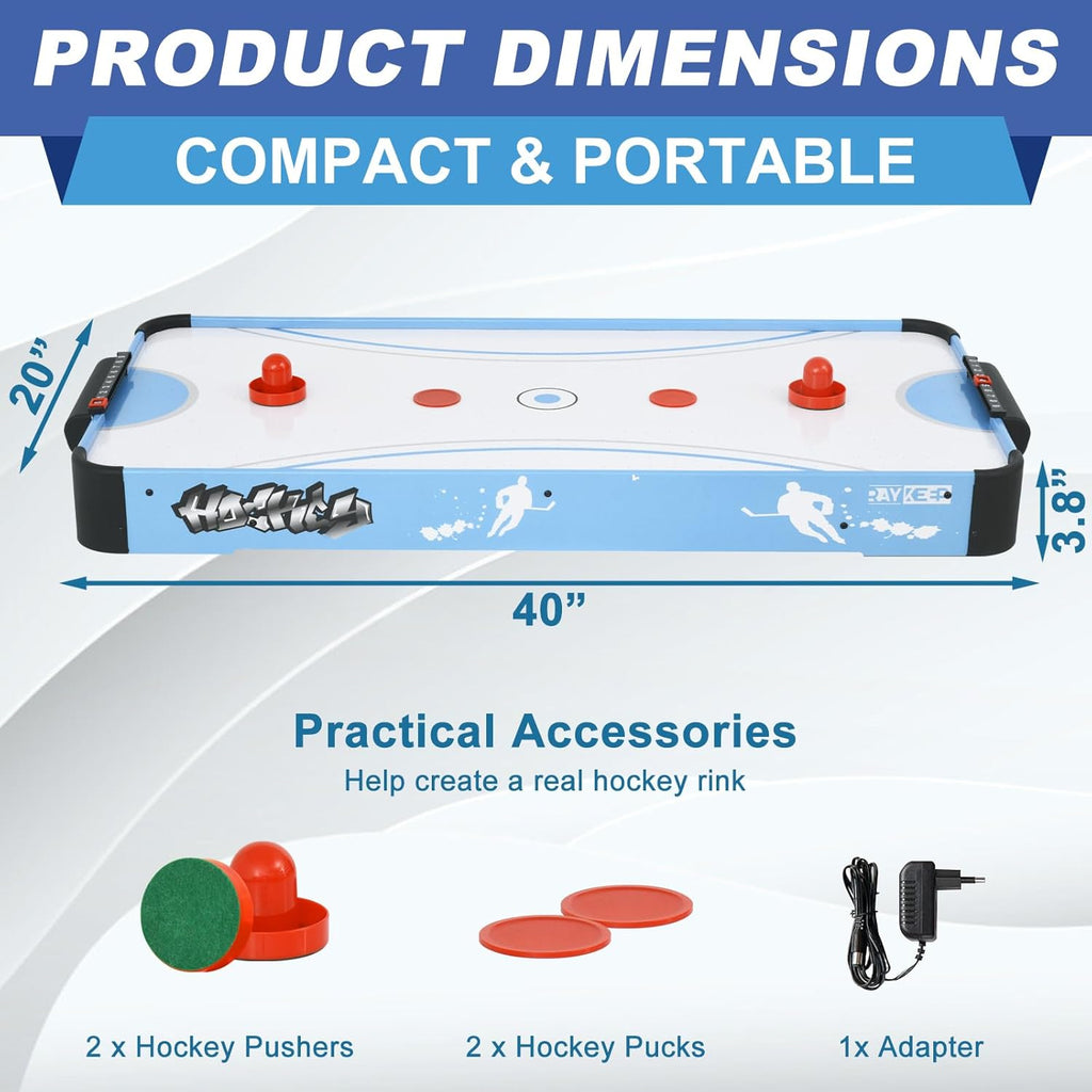 40in Tabletop Air Hockey Table, Portable Arcade Game Table for Kids and Adult, Indoor Game Table w/ 2 Pucks, 2 Pushers, Electronic Motor Fans for Game Room、Family Recreation