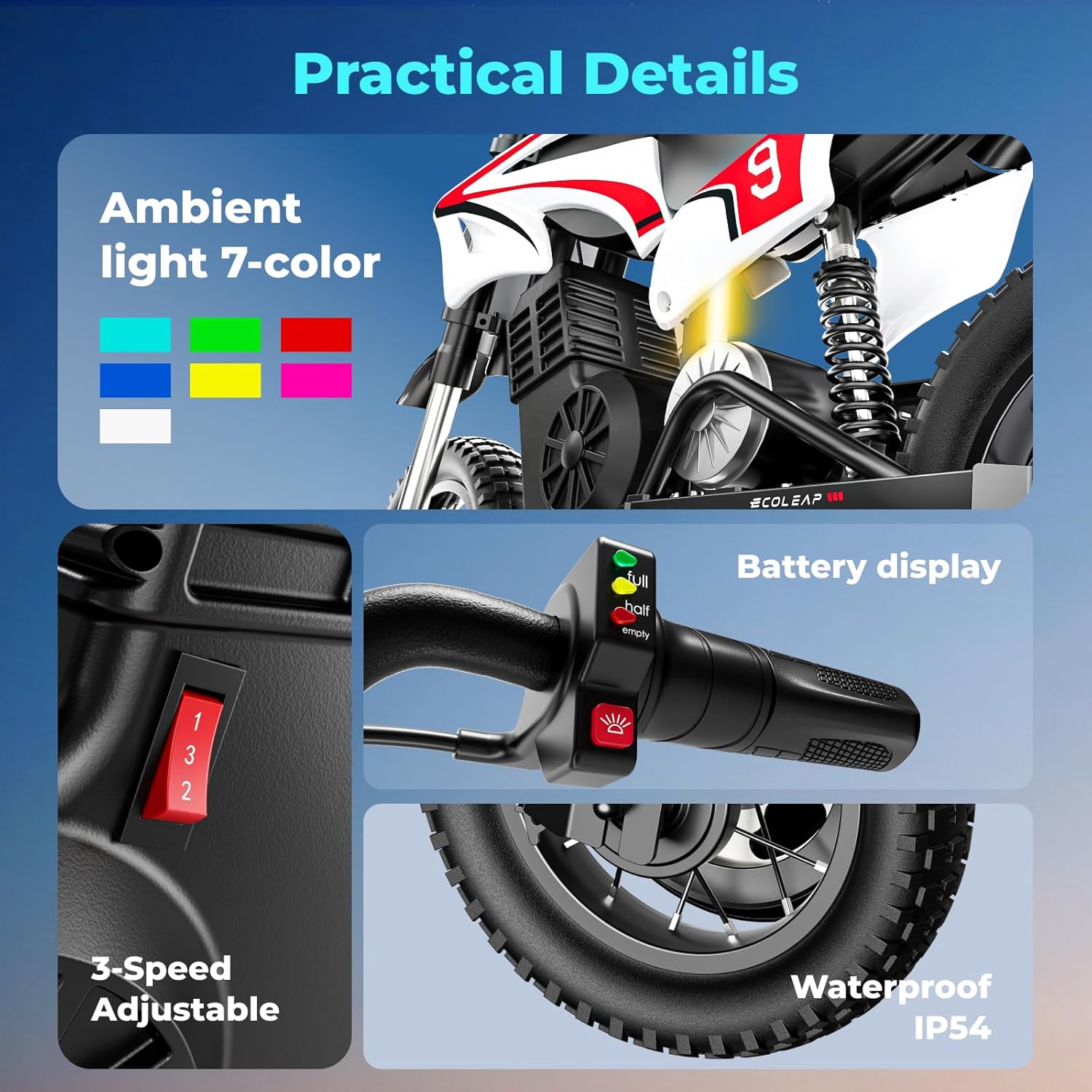 K1 Kids Electric Dirt Bike 36V Motorcycle,16MPH Fast Speed 14 Mile Long-Range,700W Peak 3-Speed Modes Electric Bike for Kids Ages 3-10