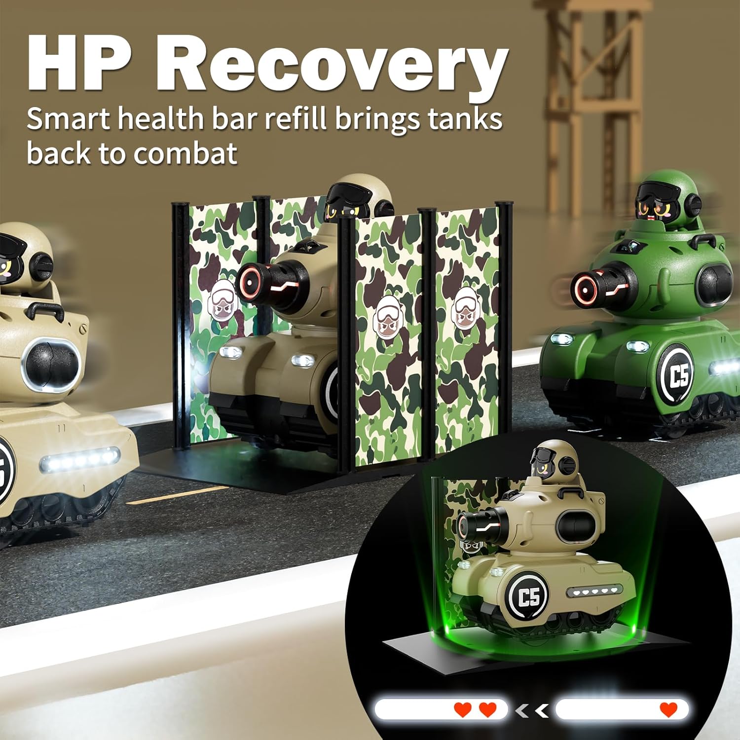 2 Pack Cute Cartoon Remote Control Battle Tanks with Laser tag|Hobby RC Cars Shoot to Ejected Out|Military Army Toys for 6 7 8 Year Old Boys Girls | Christmas Birthday Gifts for 8-12