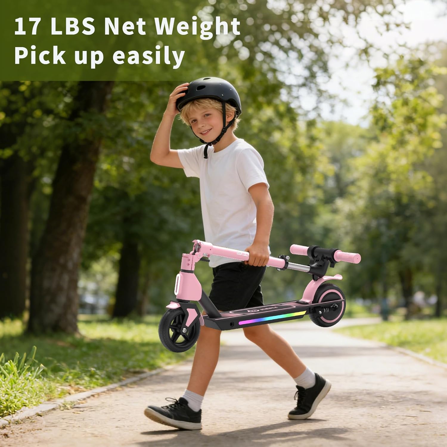 Electric Scooter for Kids Ages 6-14, 3 Adjustable Heights 34"/37"/39", LED Display & Colorful Lights, Foldable Kids Electric Scooter, 8.7 MPH Safe Speed, Gifts for Boys Girls