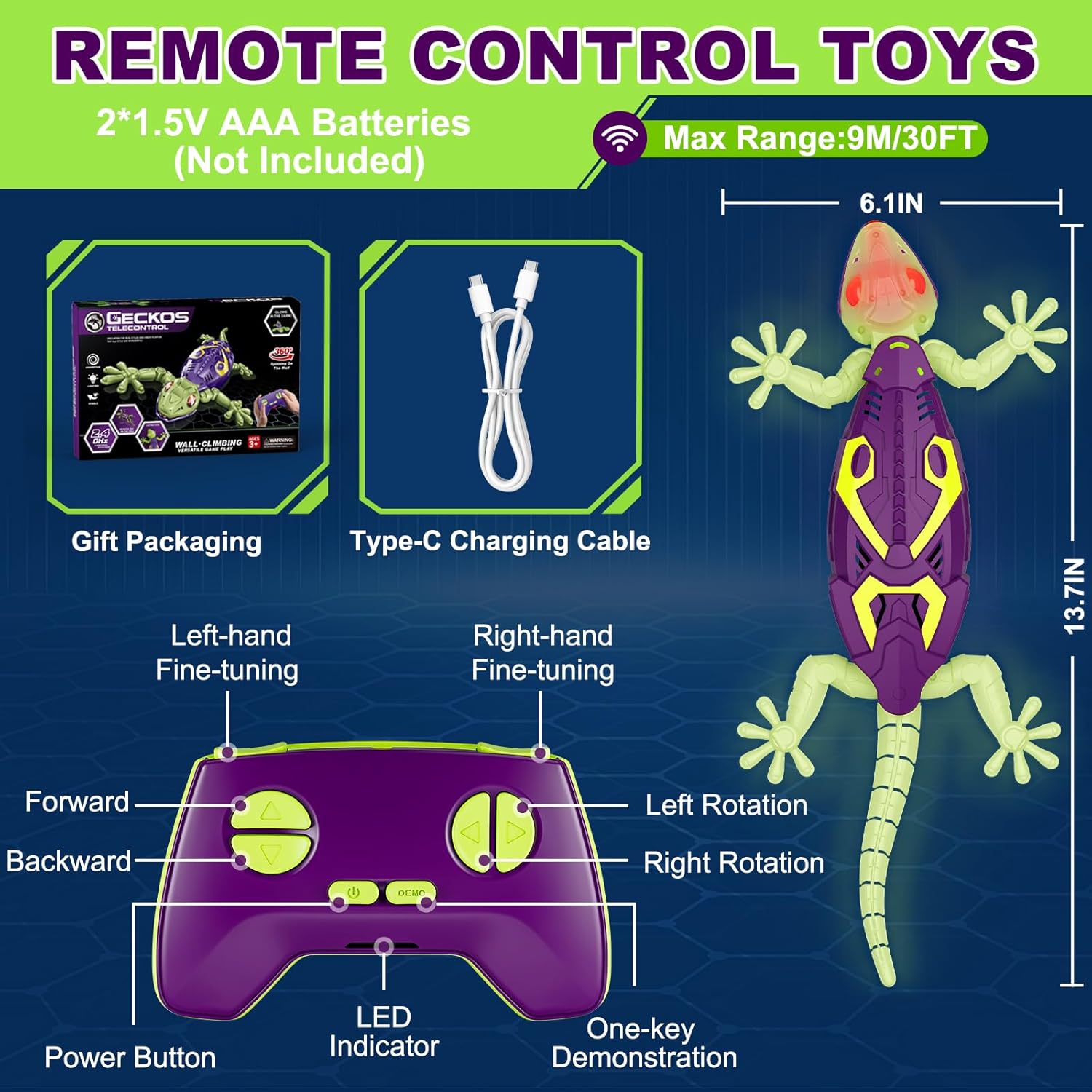 Wall Climbing Gecko, Glow in The Dark Lizard, Rc Toys for Kids,Wall Crawler Robot Geckos,Fun Kids Toys, Birthday Valentines Day Gifts for 3 4 5 6 7 8 + Year Old Boys Girls Teens
