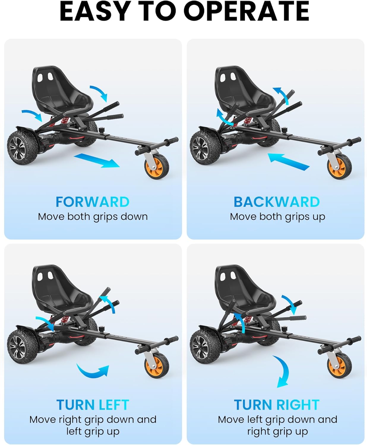 Gyroor Self Balancing Scooters Seat Attachment - Go Kart Conversion for 6.5'' to 10'' Self Balancing Scooters, Adjustable Frame Length, Perfect for Kids and Adults