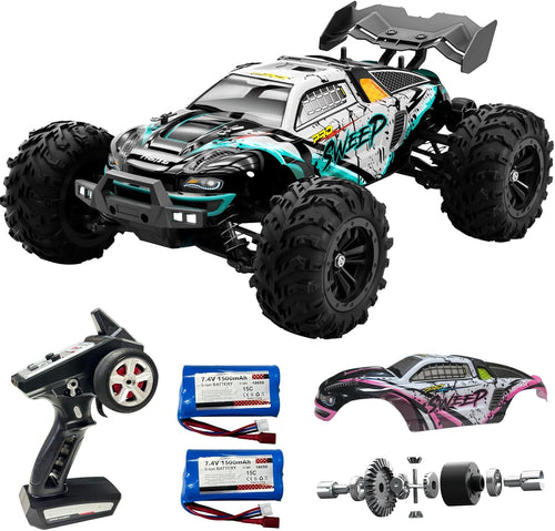1:16 Scale Brushless RC Car for Adults, 45+ MPH High Speed, 4WD Waterproof Off-Road All-Terrain RC Truck with 2 Batteries & 2.4GHz Controller