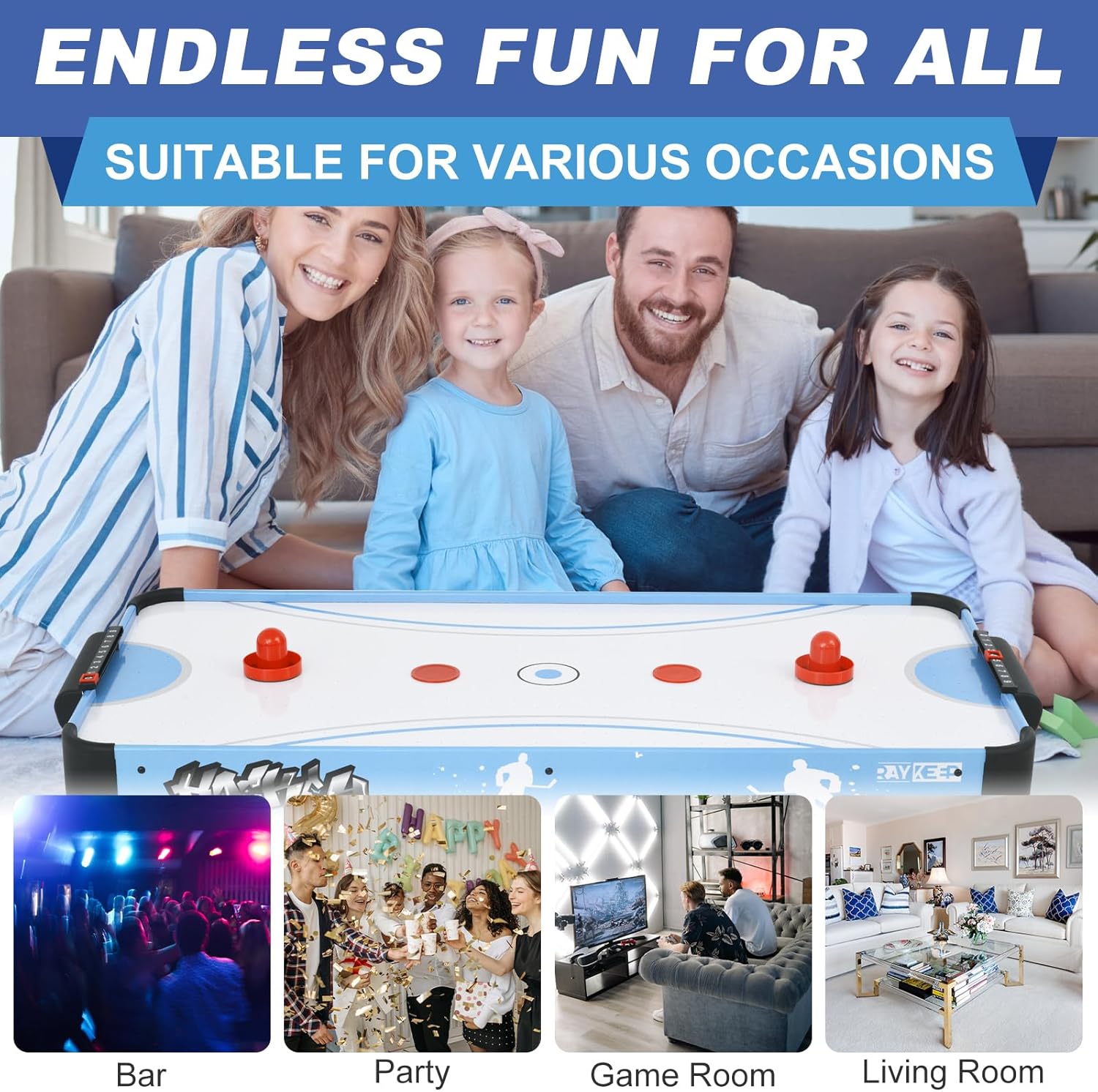 40in Tabletop Air Hockey Table, Portable Arcade Game Table for Kids and Adult, Indoor Game Table w/ 2 Pucks, 2 Pushers, Electronic Motor Fans for Game Room、Family Recreation