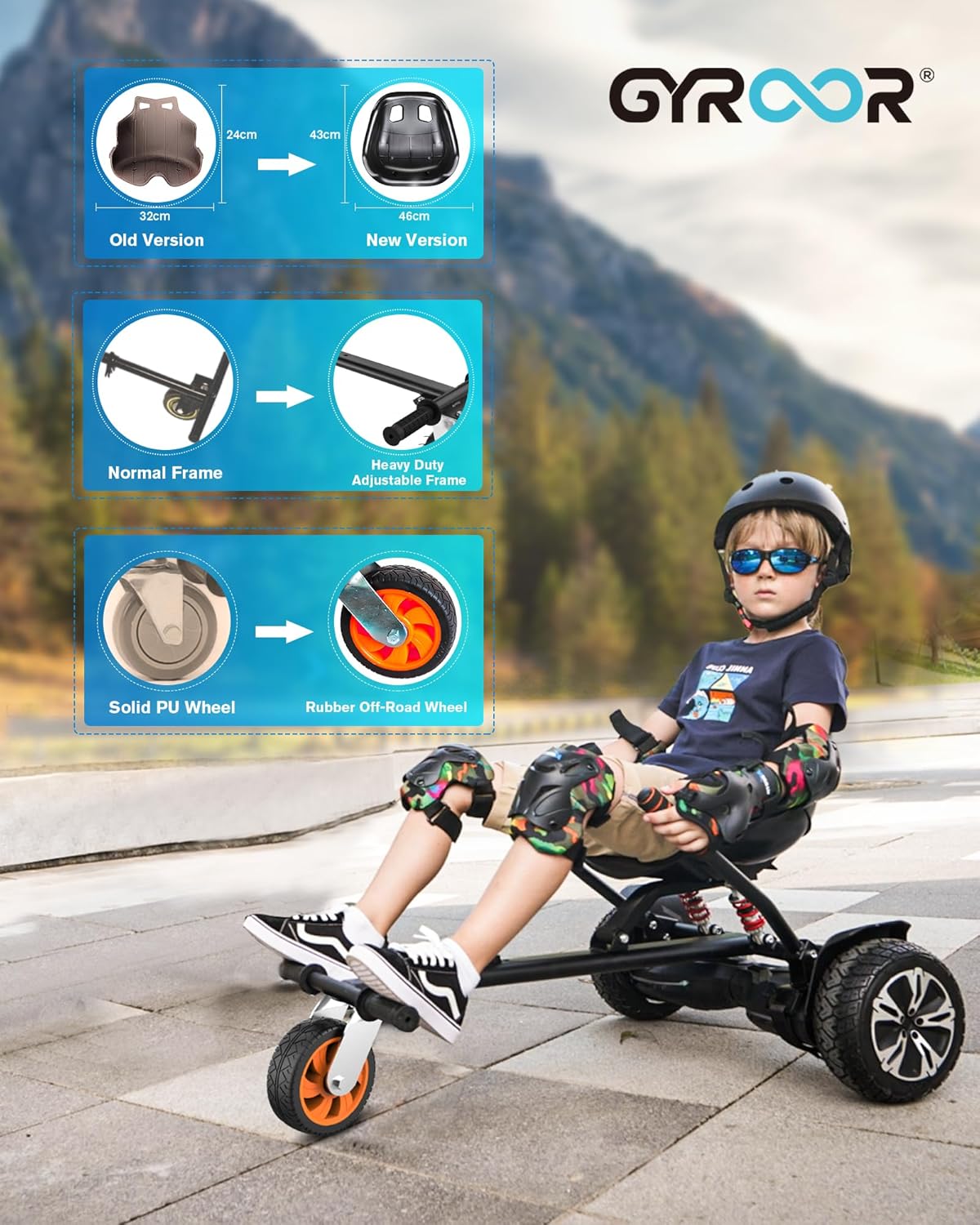 Gyroor Self Balancing Scooters Seat Attachment - Go Kart Conversion for 6.5'' to 10'' Self Balancing Scooters, Adjustable Frame Length, Perfect for Kids and Adults