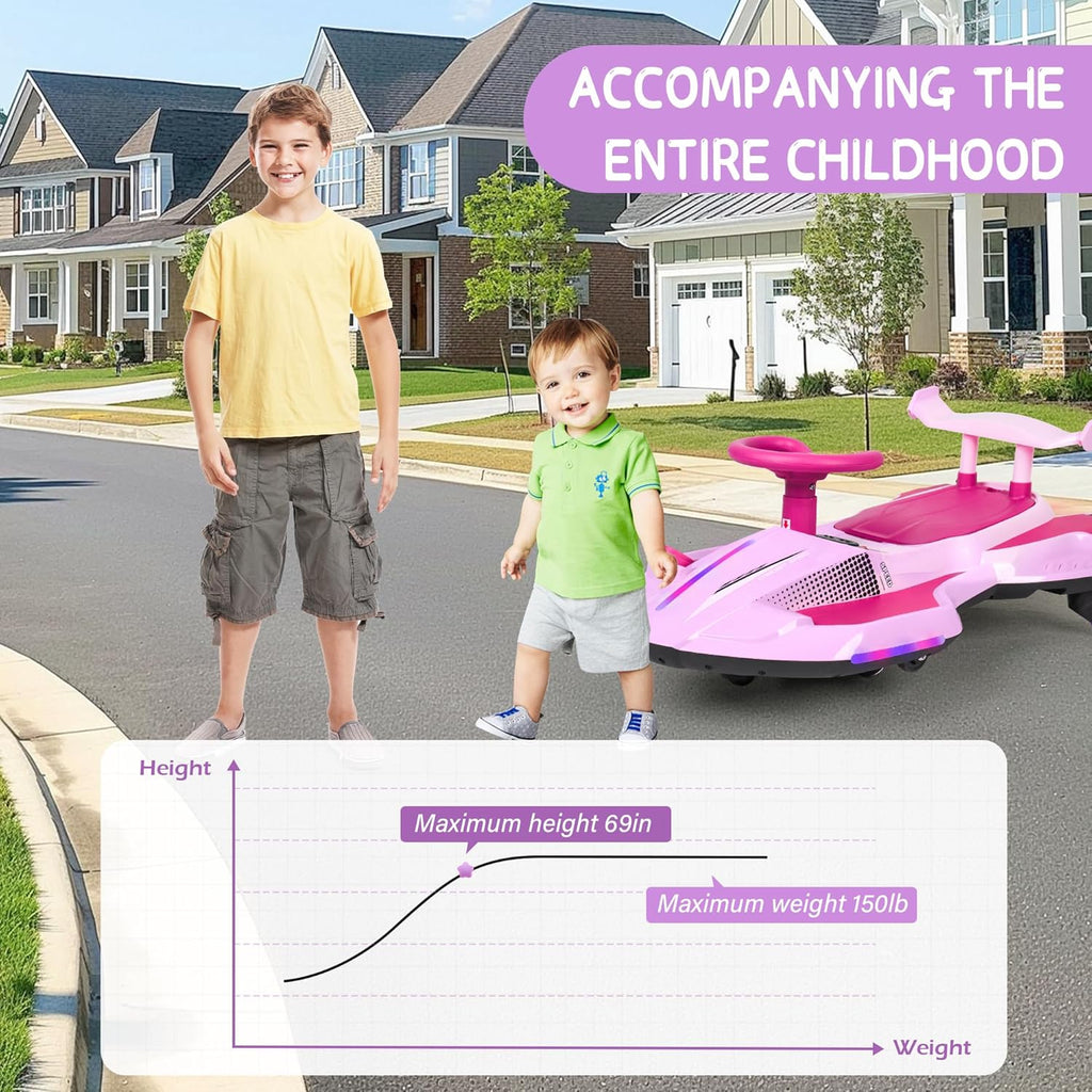 12V Electric Wiggle Car with Pedal for Kids, Rechargeable 2 in 1 Swing Car, Drifting Ride On Toys with Backrest, Anti-Rollover, Spray, Flashing Light, Music, for Ages 3 and Up