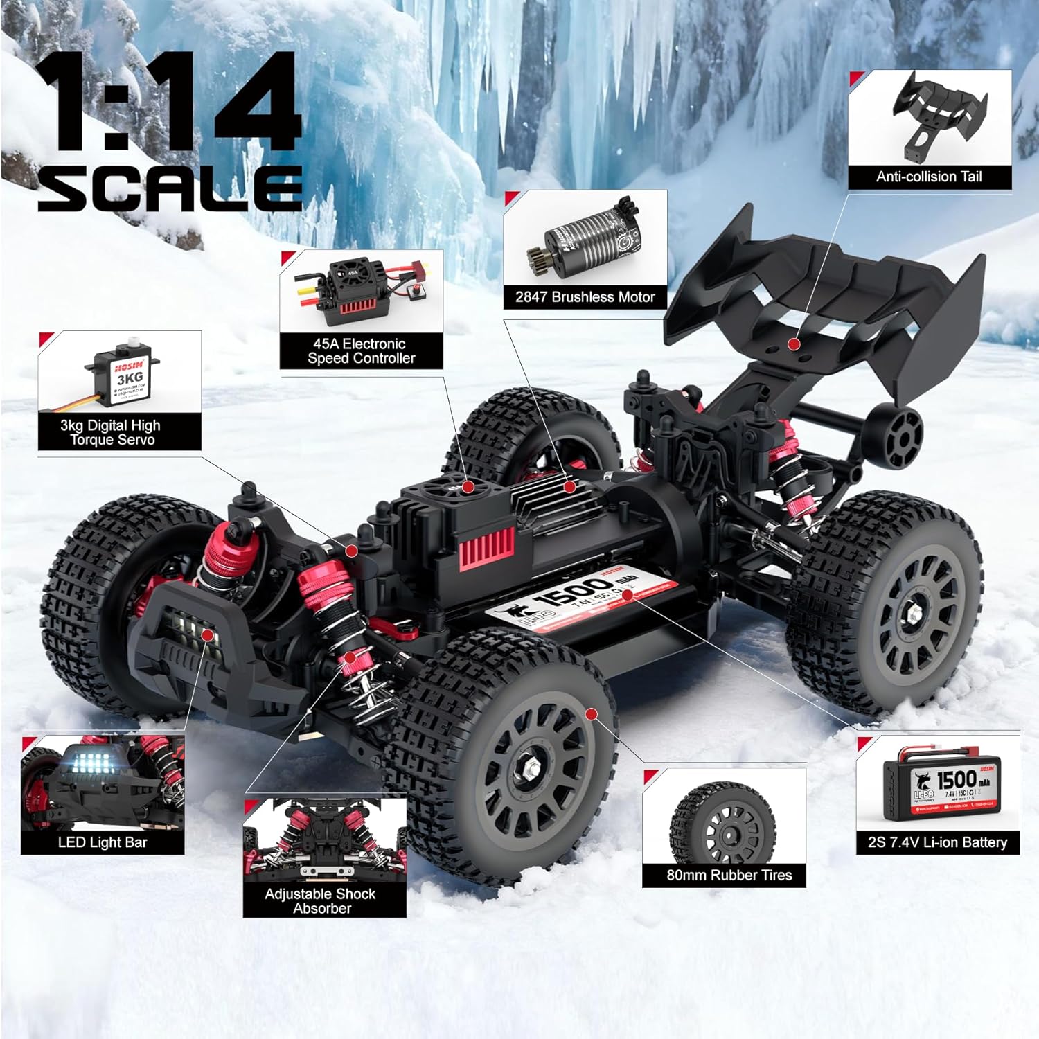 Brushless RC Buggy for Adults and Kids 60KM/H, 1/14 Electric High Speed All Terrain Remote Control Car, Hobby RC Trucks 4x4 Off Road RC Car, Waterproof RC Vehicle for Snow/Sand/Beach Age 8+
