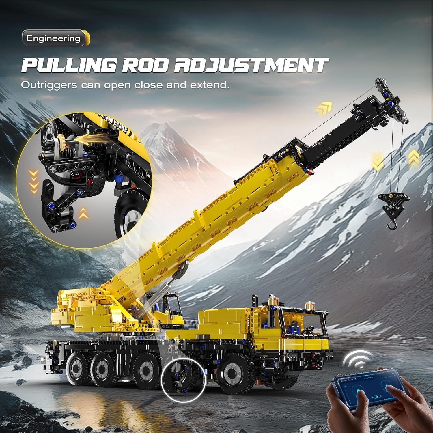 Mould King 17073 Engineering Truck Construction Set, Remote Control LTM 1110 Crane Building Block (3218 Pieces), Assembly STEM Heavy-Duty Car Brick Toys with Motors for Adult