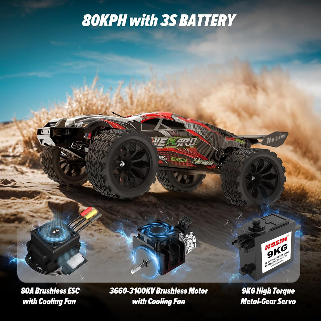 Mini 1:8 Brushless RC Cars for Adults Fast 50MPH, VEXARO High Speed 4X4 RC Trucks, All Terrain Remote Control Car Waterproof RC Truggy Off Road Hobby Large Monster Truck with 3S Battery