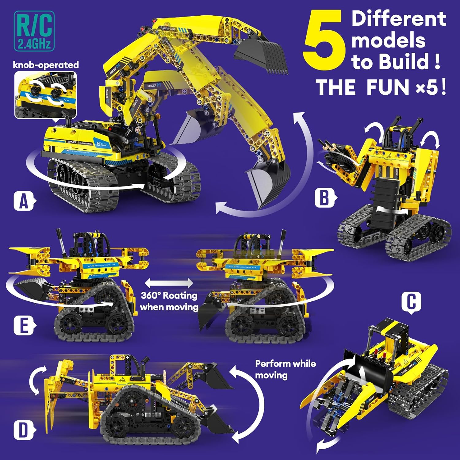 5 in 1 Building Toys STEM Robotics Kit, 430 PCS Blocks RC Robot Erector Sets, APP & Remote Control Excavator Science Kits for Kids Age 6 7 8 9 10 11 12-14, DIY Educational Gift for Boys & Girls