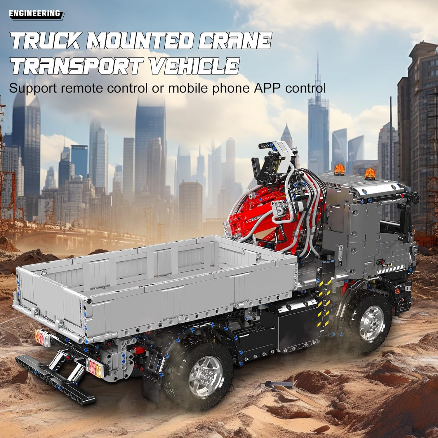 Mould King 19016 Truck Mounted Crane Building Set, APP/Remote Engineering Truck Construction Kit, City Mobile Crane Model Sets to Build for Age 14+/Adults Collections Enthusiasts (3767+ Pieces)
