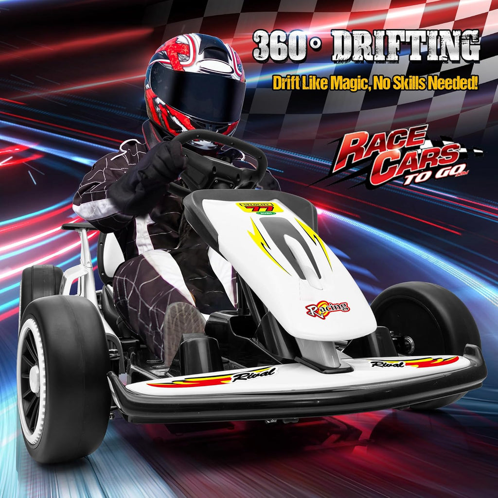 24V Electric Go Kart, Drift Car Outdoor Ride on Toy with EVA Tires, 400W Motor, 8.1 MPH, Music, Wireless, Drift Mode and 2 Speed, Crazy Go Cart for Kids 6-12 Years Old