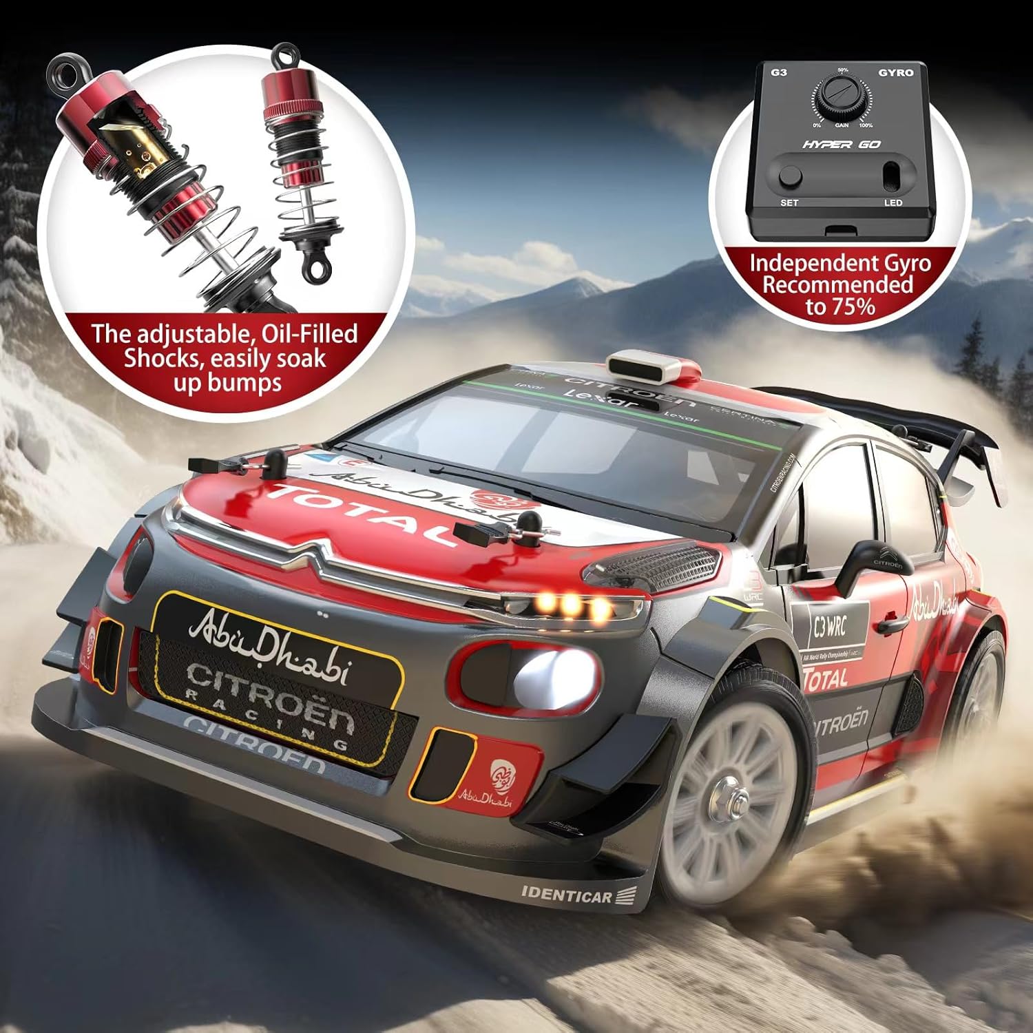 Brushless RC Drift Car MJX Hyper GO 14303 1:14 Citroen C3, 40mph Max 4WD RTR High Speed RC Rally Car with Gyro & 2x2000mAh Batteries, Hobby Grade Remote Control Drifting Car Gift for Adults