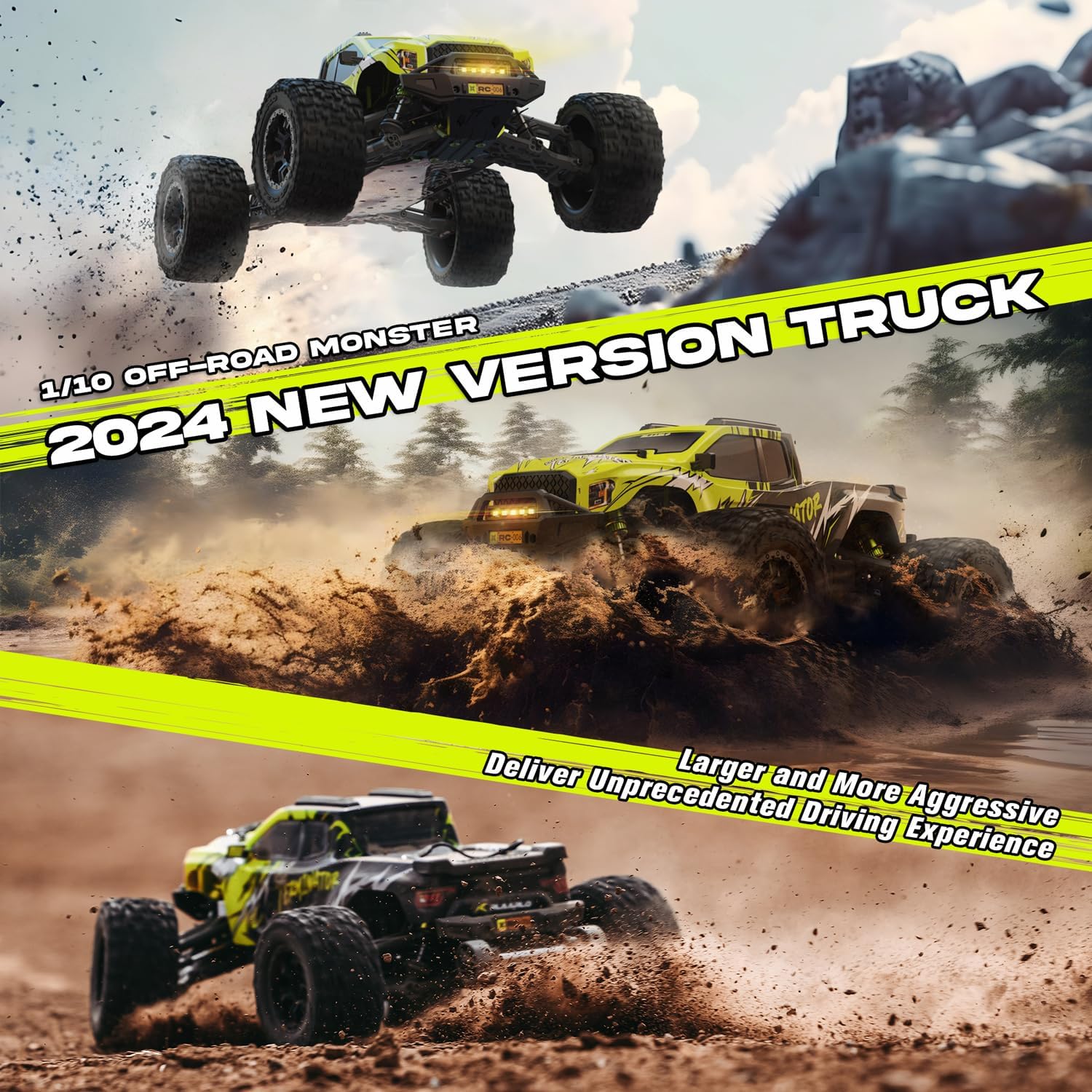 AMORIL 1/10 RTR Brushless Fast RC Cars for Adults,Max 50mph Hobby Electric Off-Road Monster Truck,Waterproof High Speed RC Car 4WD Remote Control Car with 3S Lipo,Green