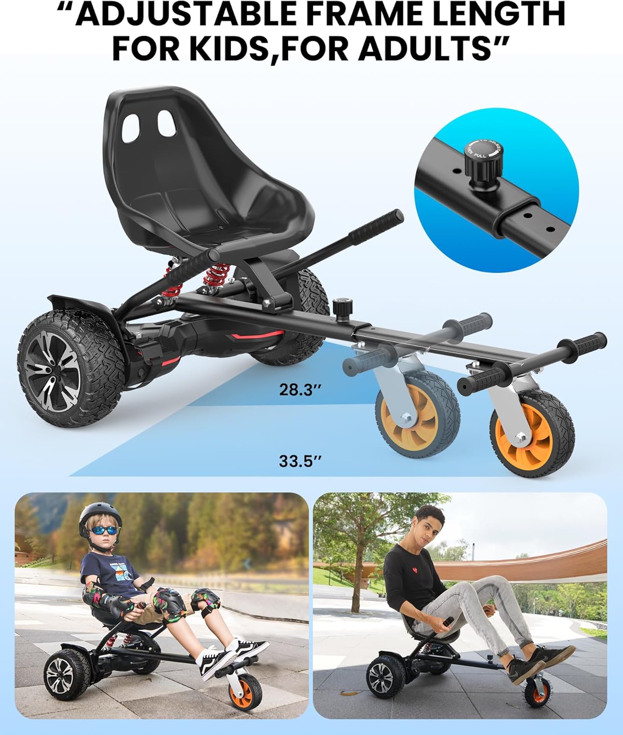 Gyroor Self Balancing Scooters Seat Attachment - Go Kart Conversion for 6.5'' to 10'' Self Balancing Scooters, Adjustable Frame Length, Perfect for Kids and Adults