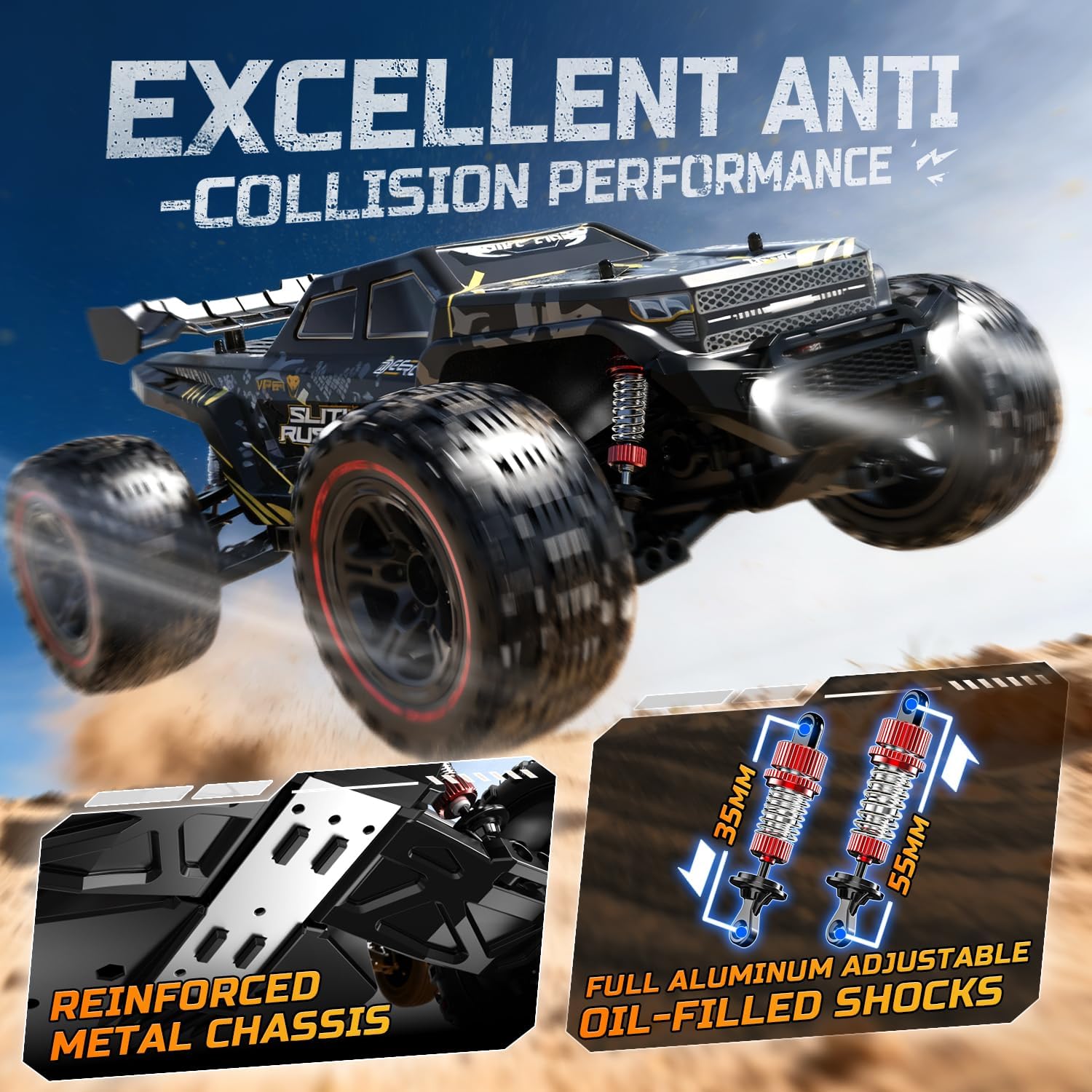 DEERC 209E 1:10 Brushless RC Truck, 60+ KMH High Speed 4WD All Terrain Off-Road Hobby Grade RC Car, Waterproof Crawler Buggy with 2x3S Batteries & Extra Swing Arms, Gift for Adults & Boys