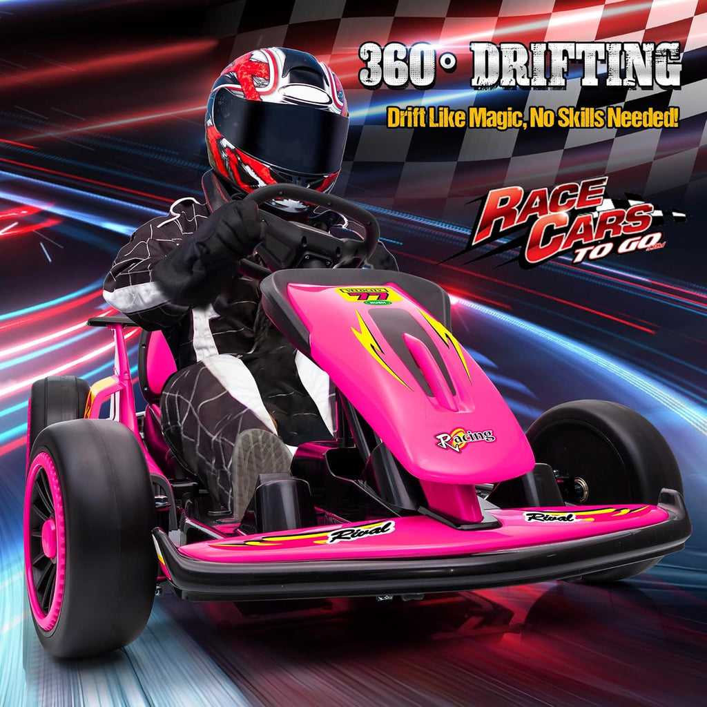 24V Electric Go Kart, Drift Car Outdoor Ride on Toy with EVA Tires, 400W Motor, 8.1 MPH, Music, Wireless, Drift Mode and 2 Speed, Crazy Go Cart for Kids 6-12 Years Old