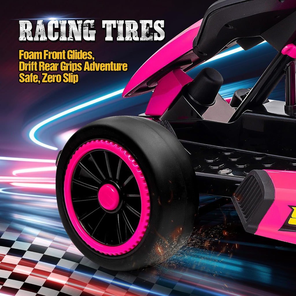 24V Electric Go Kart, Drift Car Outdoor Ride on Toy with EVA Tires, 400W Motor, 8.1 MPH, Music, Wireless, Drift Mode and 2 Speed, Crazy Go Cart for Kids 6-12 Years Old