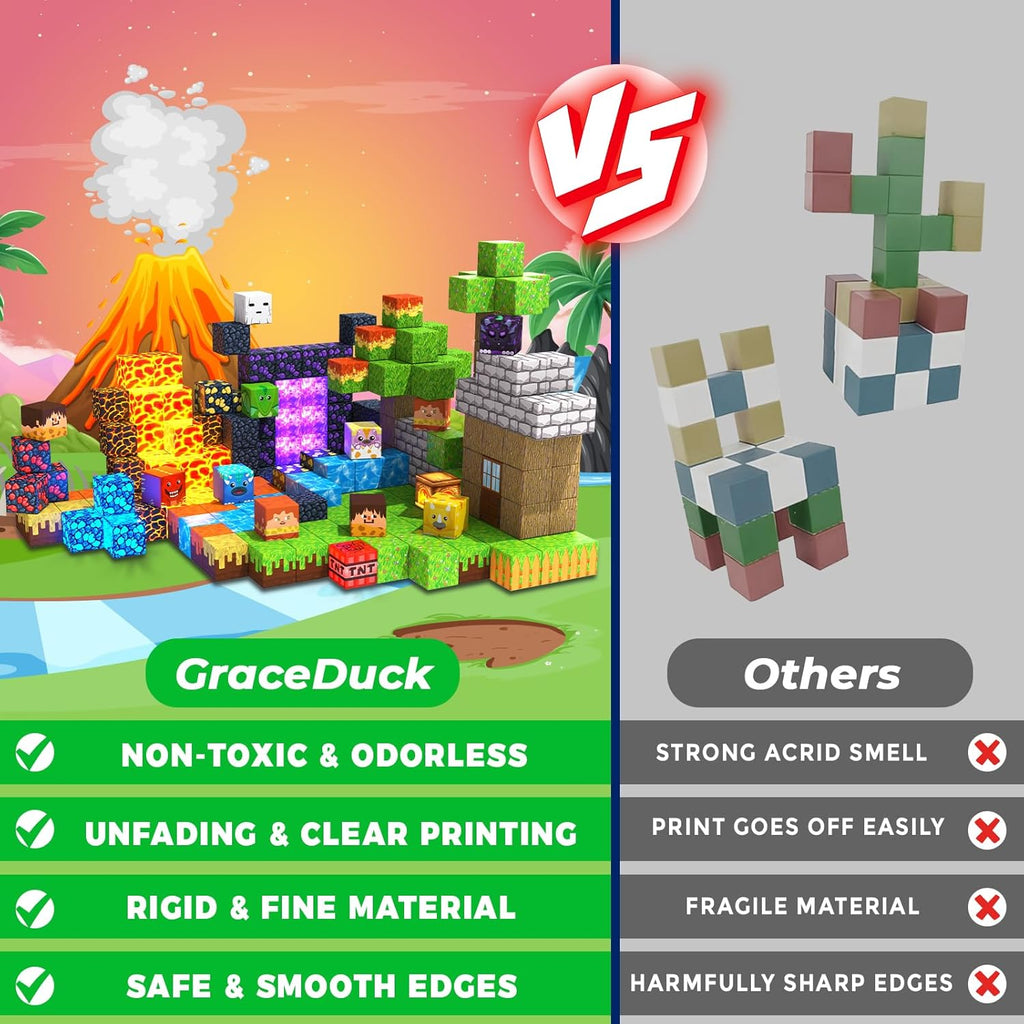 Magnetic Blocks - 300 PCS with Light Up Blocks Dinosaur Volcano Forest Castle Set - Kids Classroom Sensory Toy for Toddlers STEM, Construction Stacking Toy Kids 3+ Boys Girls Christmas Birthday Gifts