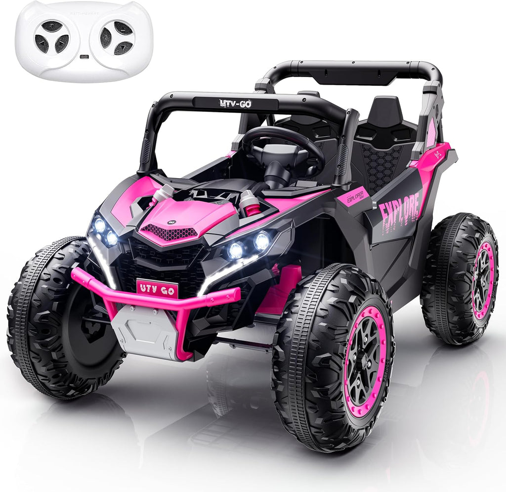 Tengen 2 Seater Kids Ride on Car, Electric 4WD Off-Road UTV Truck, 7Ah Large Battery Kids Electric Car with Remote Control, Safety Belt, Horn, Music, and Lights for Aged 3-8 Years Blue