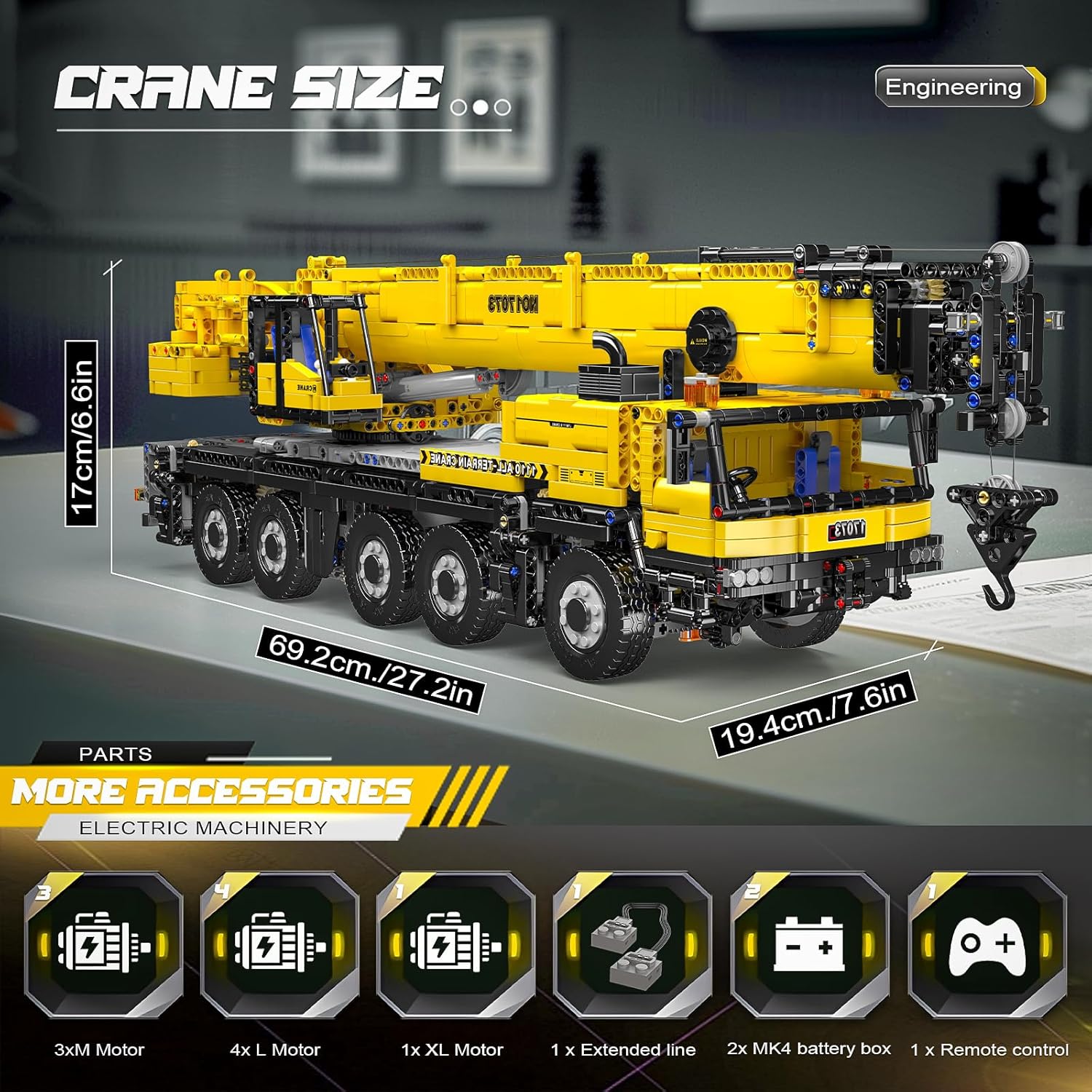 Mould King 17073 Engineering Truck Construction Set, Remote Control LTM 1110 Crane Building Block (3218 Pieces), Assembly STEM Heavy-Duty Car Brick Toys with Motors for Adult