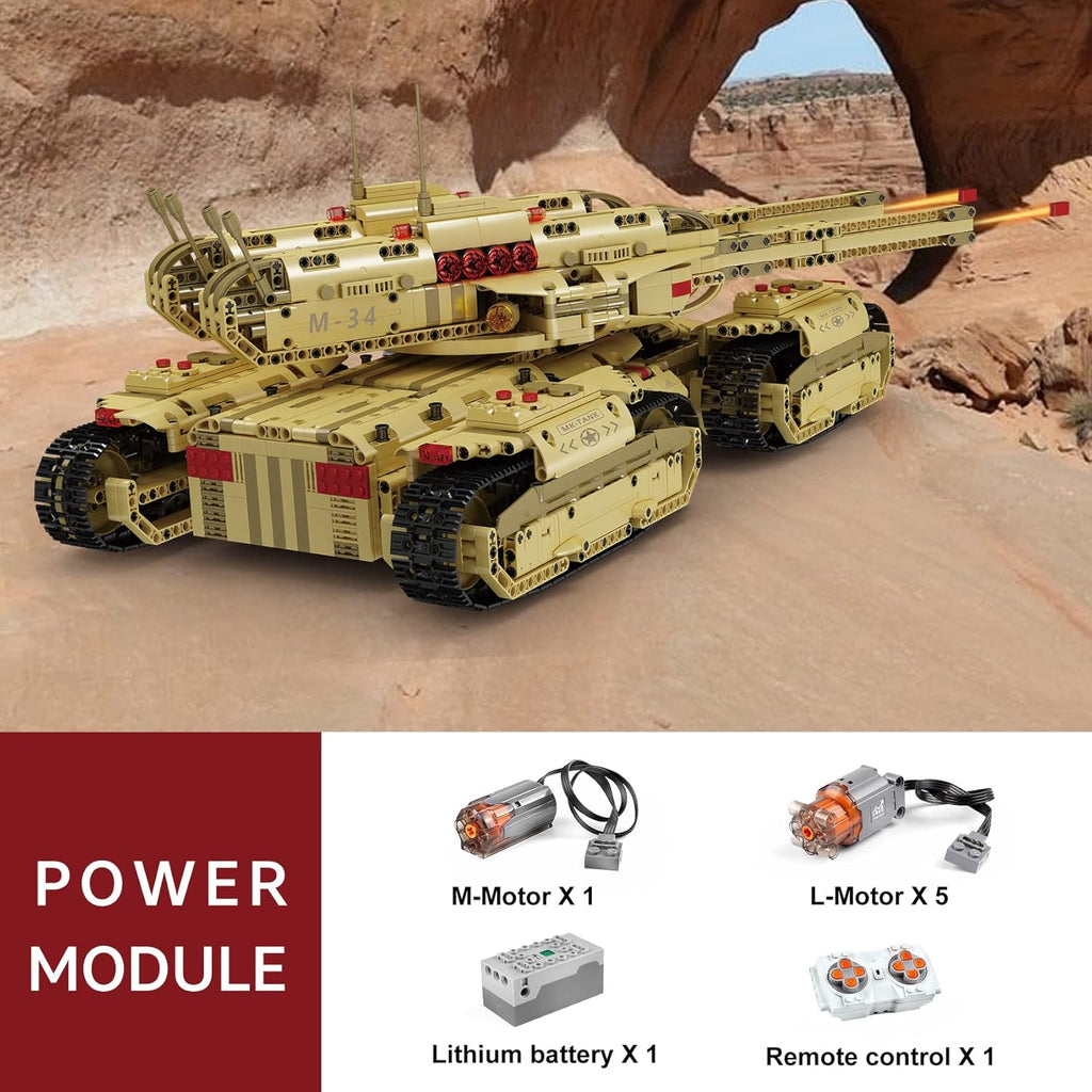 Mould King 20011 Technology MOC Building Block Mammoth Tank, Remote Control Rechargeable RC Tank Model Kit for Adults